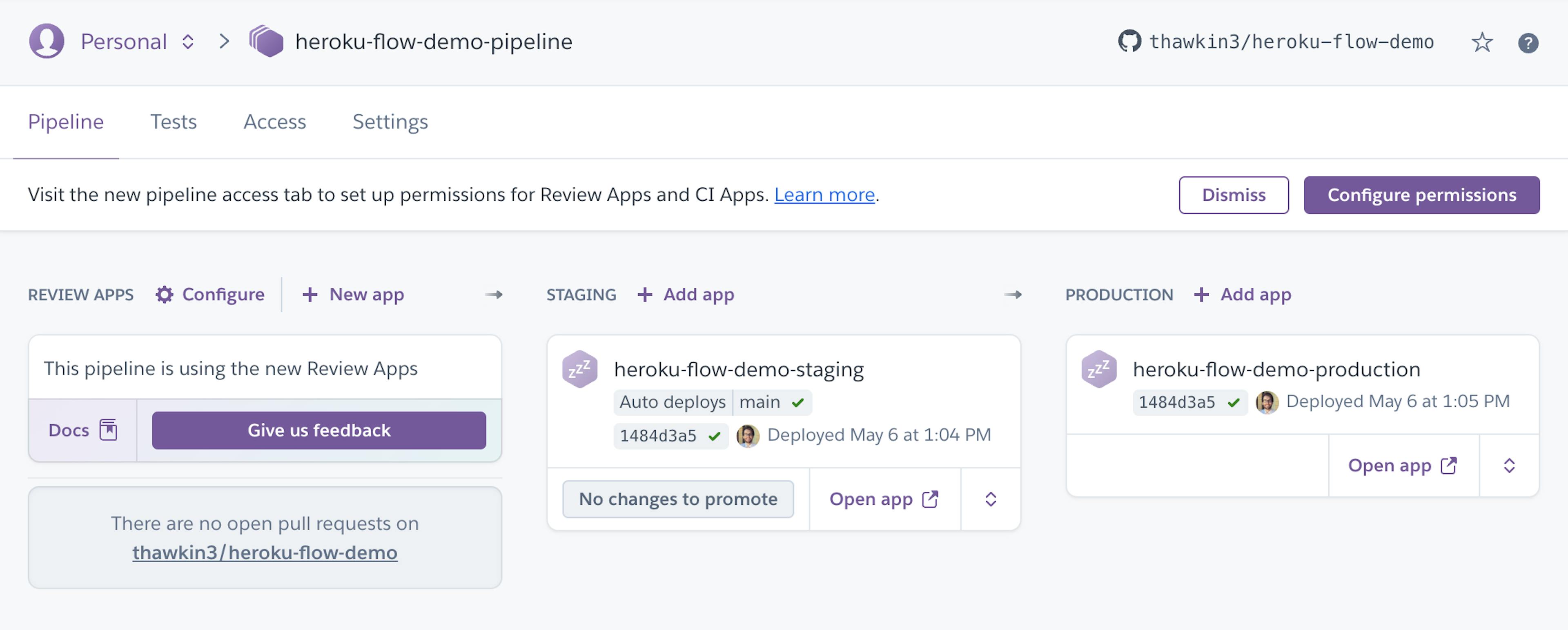 Example Heroku pipeline