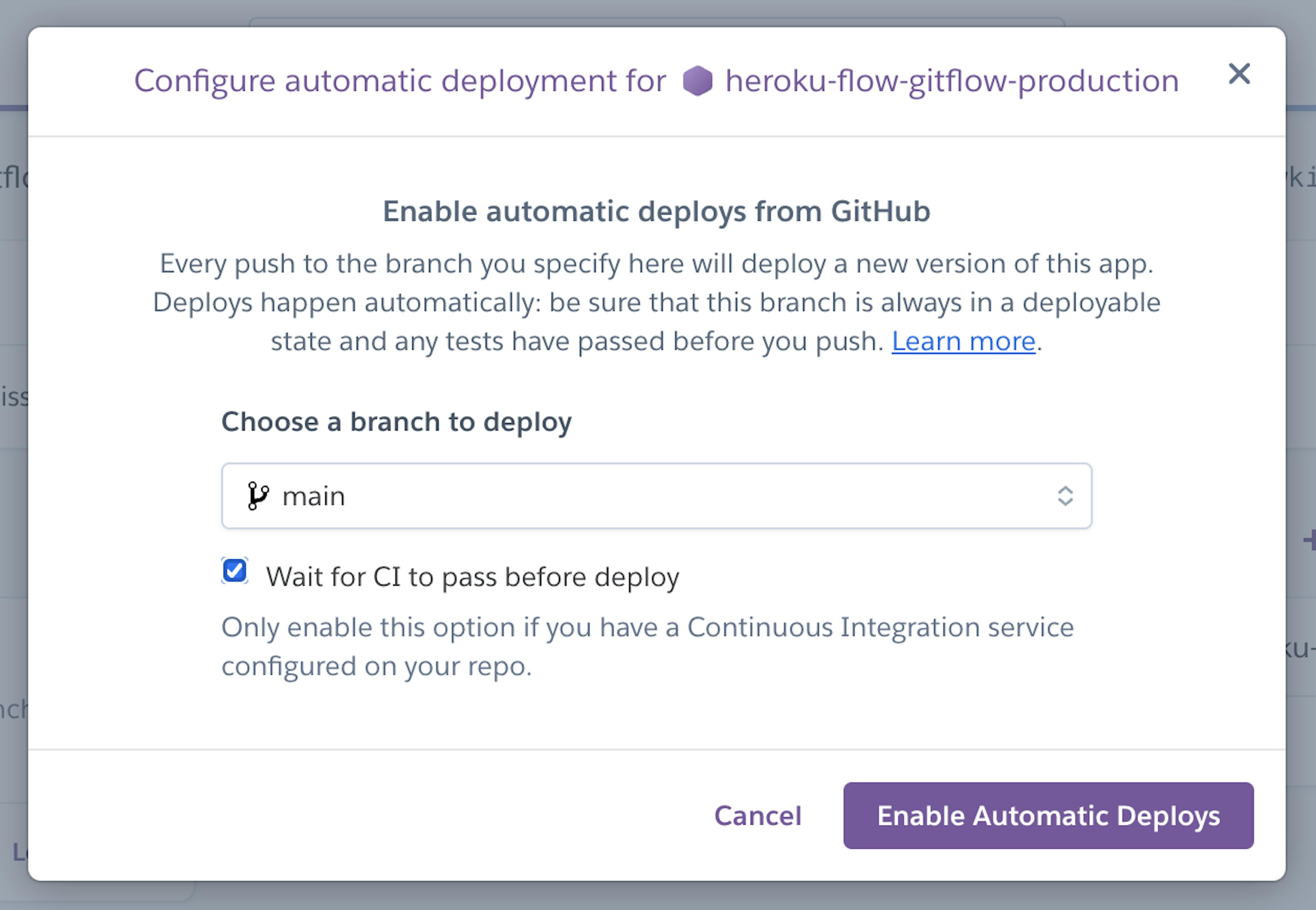 Deploy the main branch to the production app after CI passes