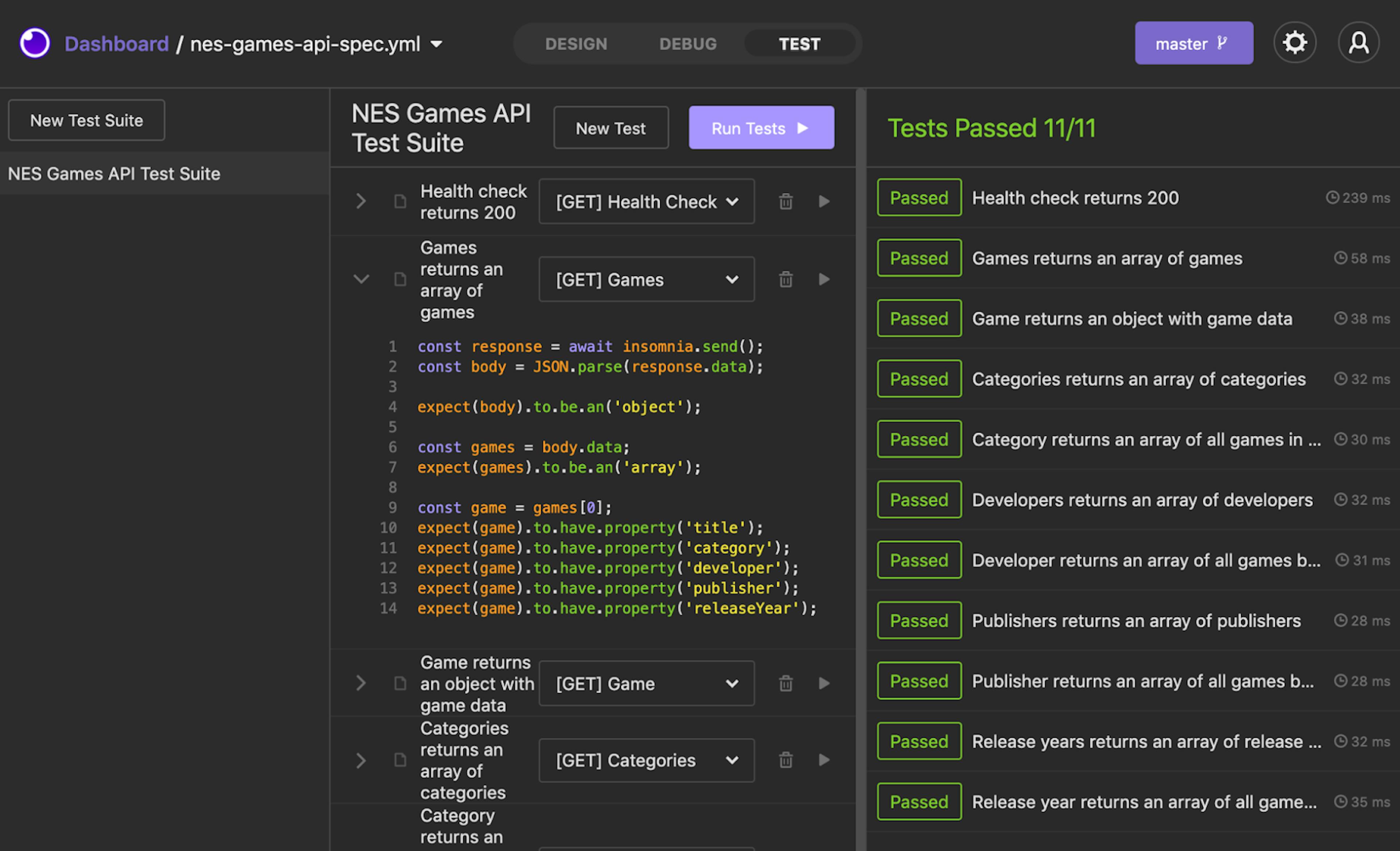 API tests in Insomnia