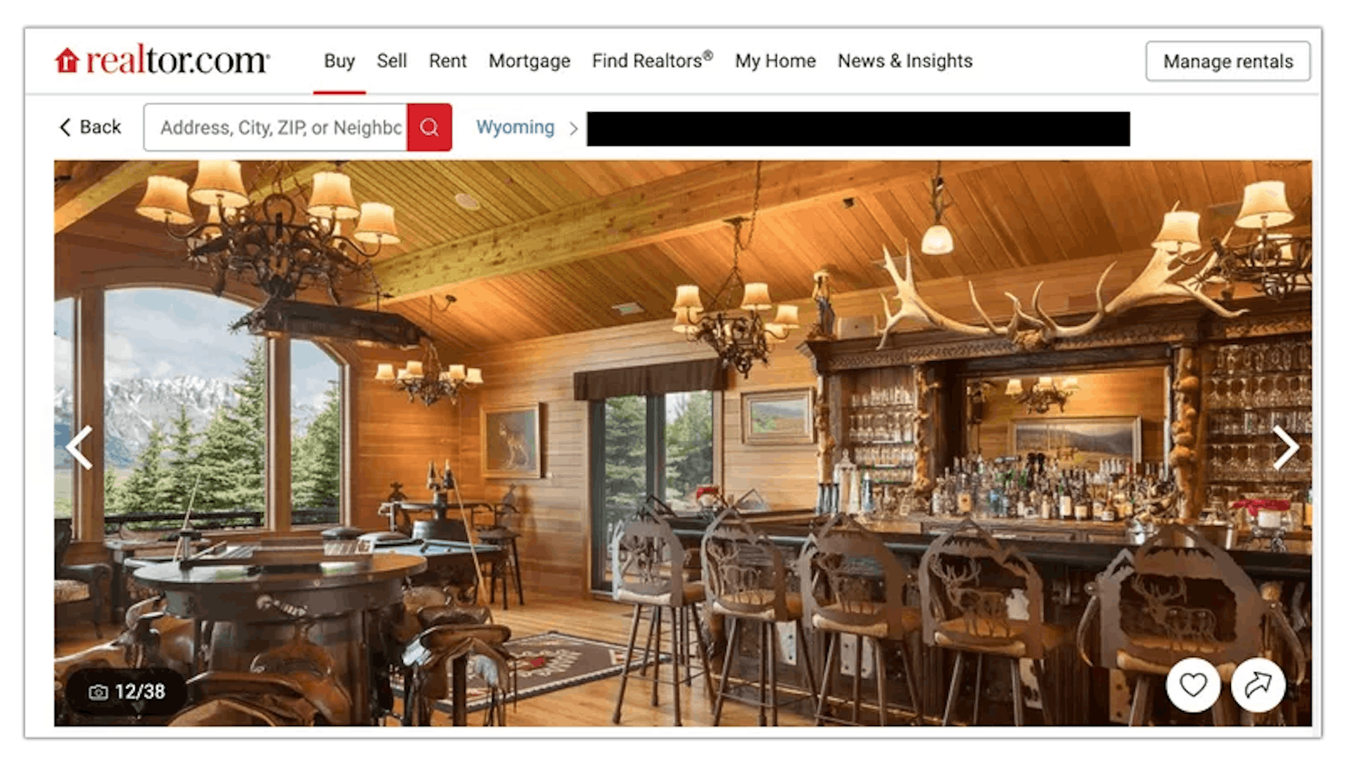 Sokol’s ranch outside Jackson Hole, Wyoming, which he sold in 2020, is a sprawling, 9,000-square foot estate in the foothills of Shadow Mountain, designed like a lodge. Credit: Realtor Website. Personal information redacted by ProPublica.