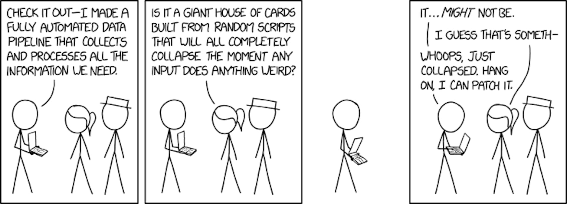 Bad data enters even the most well designed data pipelines. https://xkcd.com/2054/
