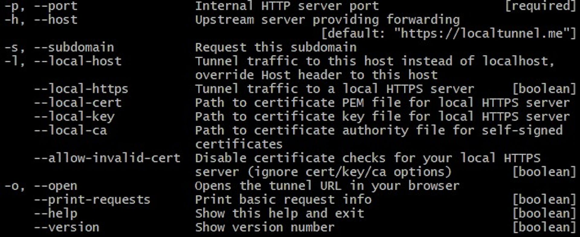 Localtunnel arguments