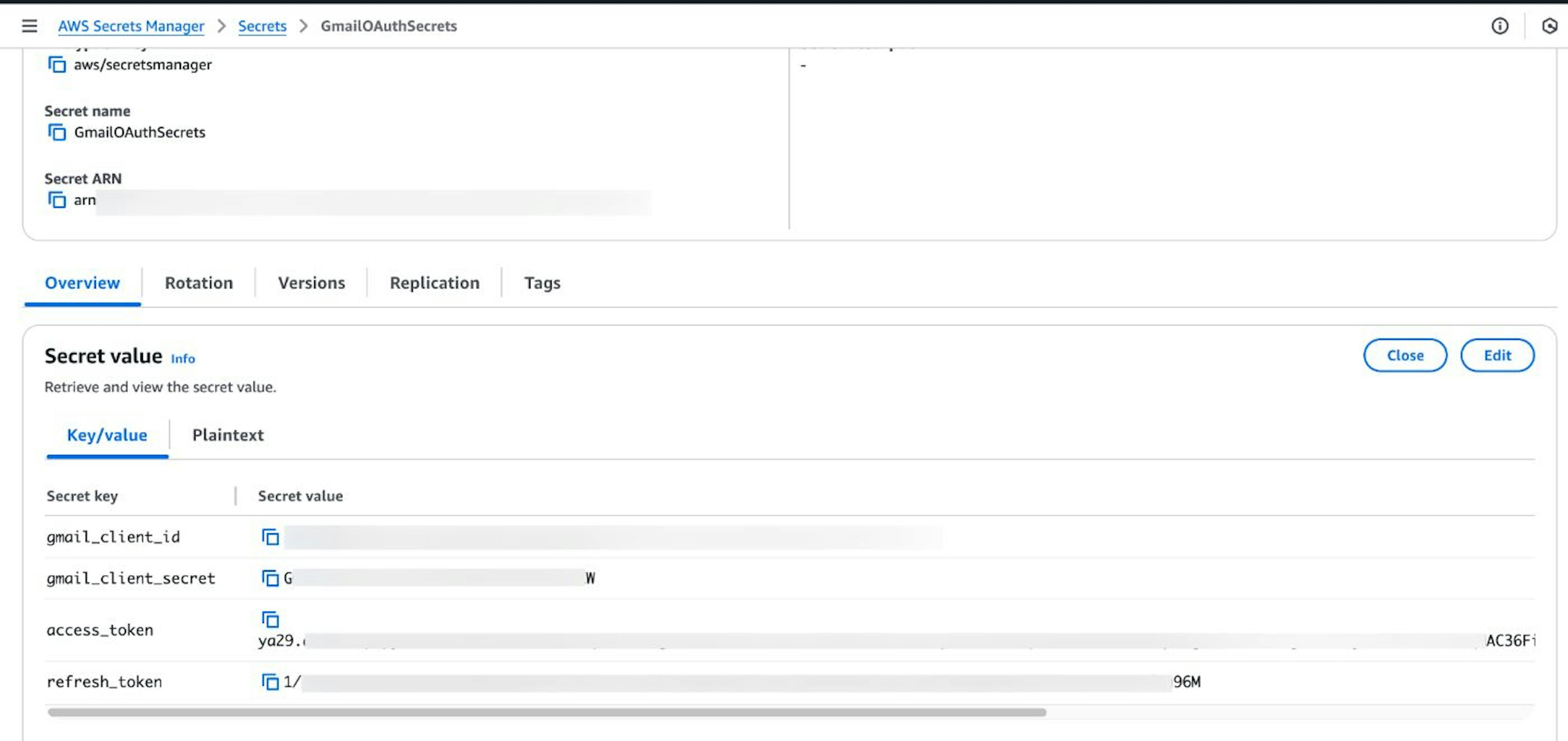 AWS Secret Manager to Store Gmail OAuth Credentials