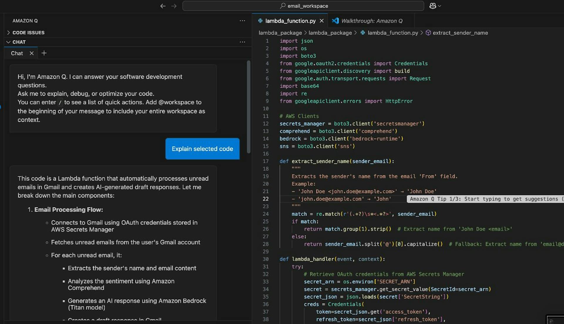 AmazonQ توضیح دهنده کد