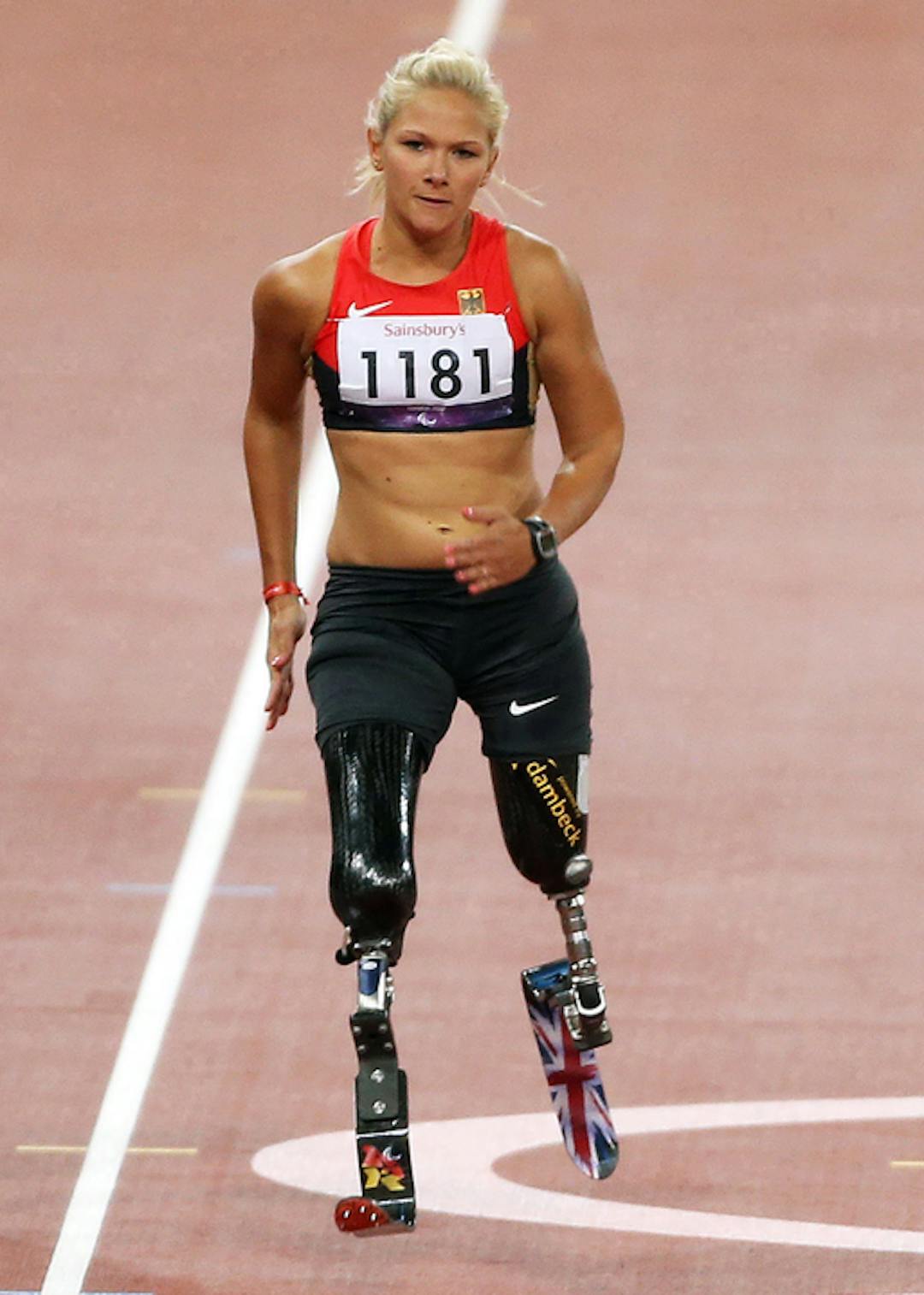 Vanessa Low in the 100m T42 final, London Paralympics. Source: Sport the Library, CC BY-SA 3.0, via Wikimedia Commons