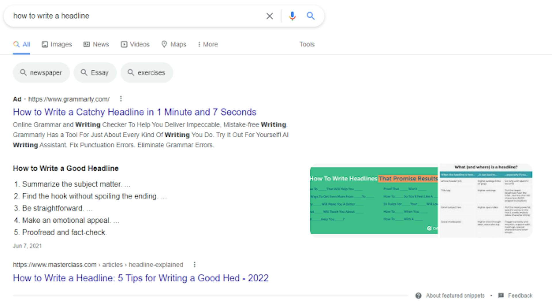 featured snippet optimized with headlines
