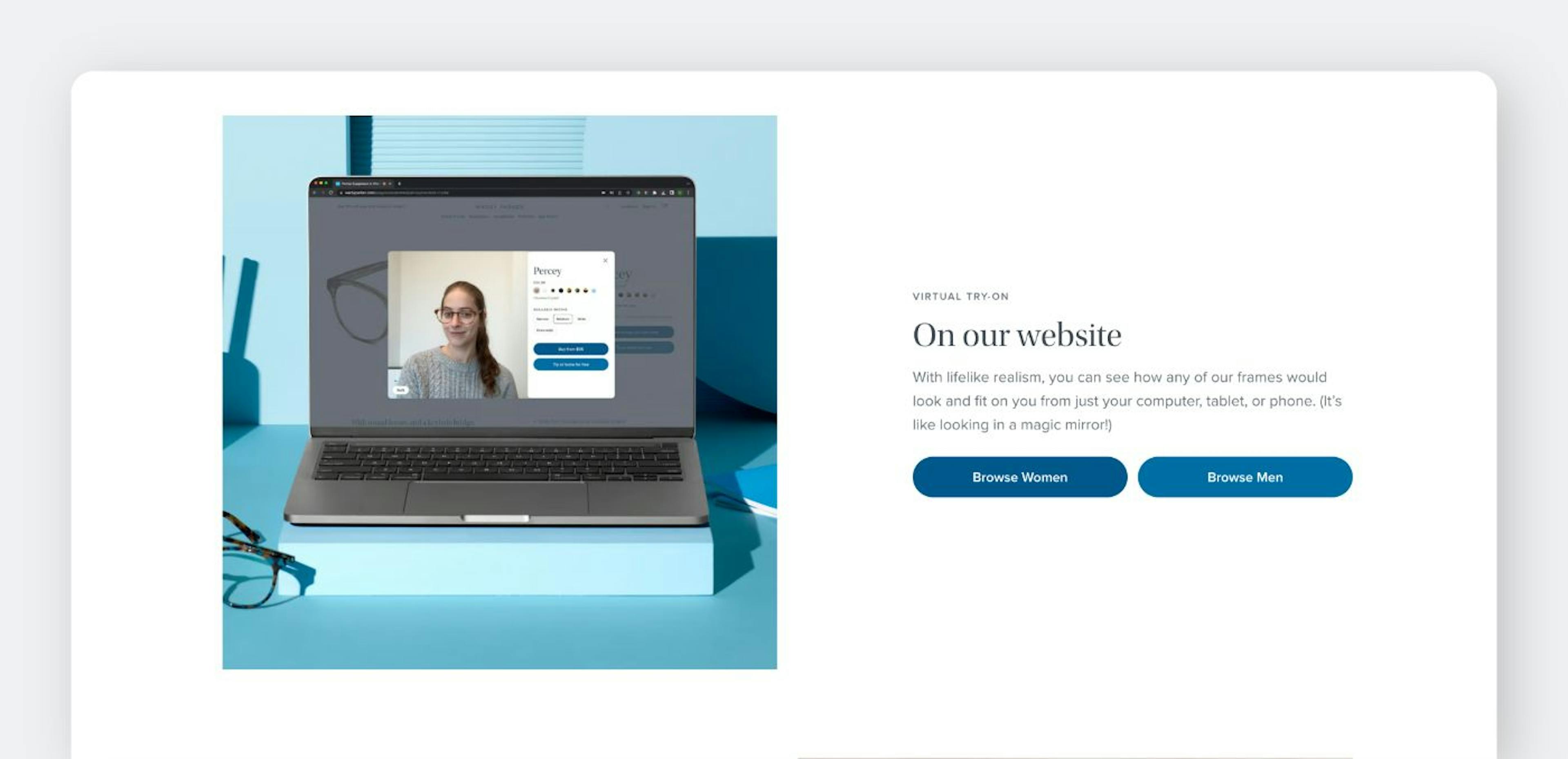 Warby Parker’s VTO page