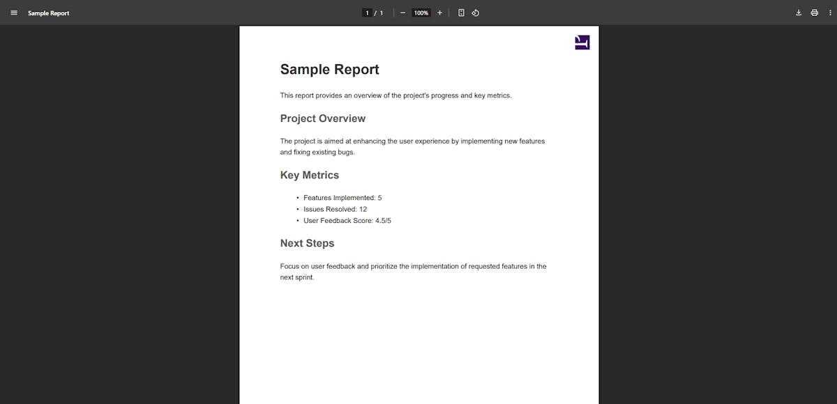 PDF Output for the Prince HTML to PDF example