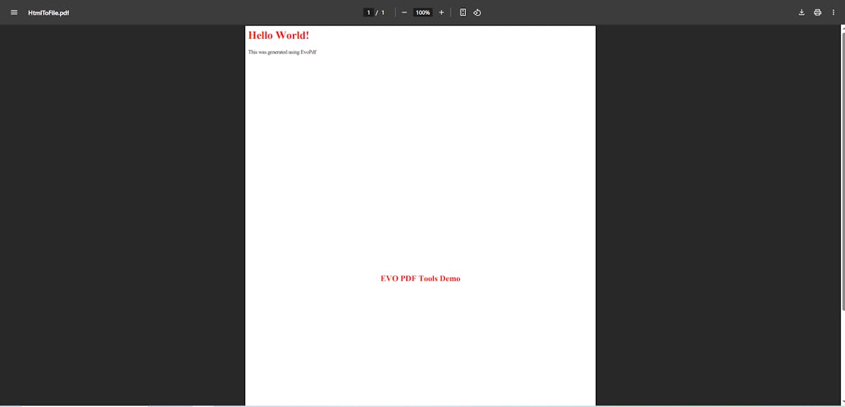 HTML string to PDF with EvoPdf output