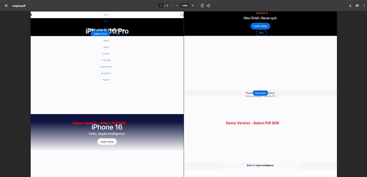 Output PDF for the SelectPDF code example