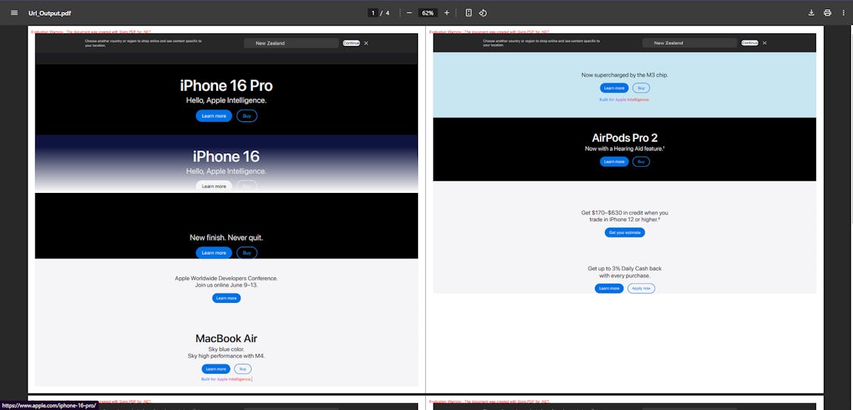 Spire.PDF URL to PDF output