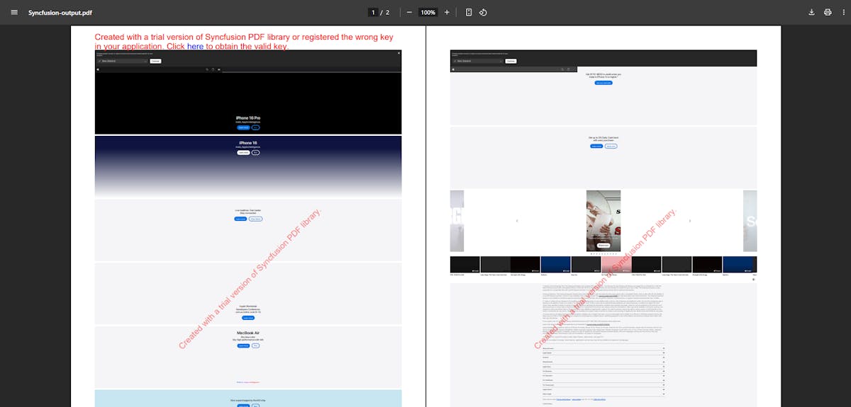 Syncfusion HTML to PDF Output
