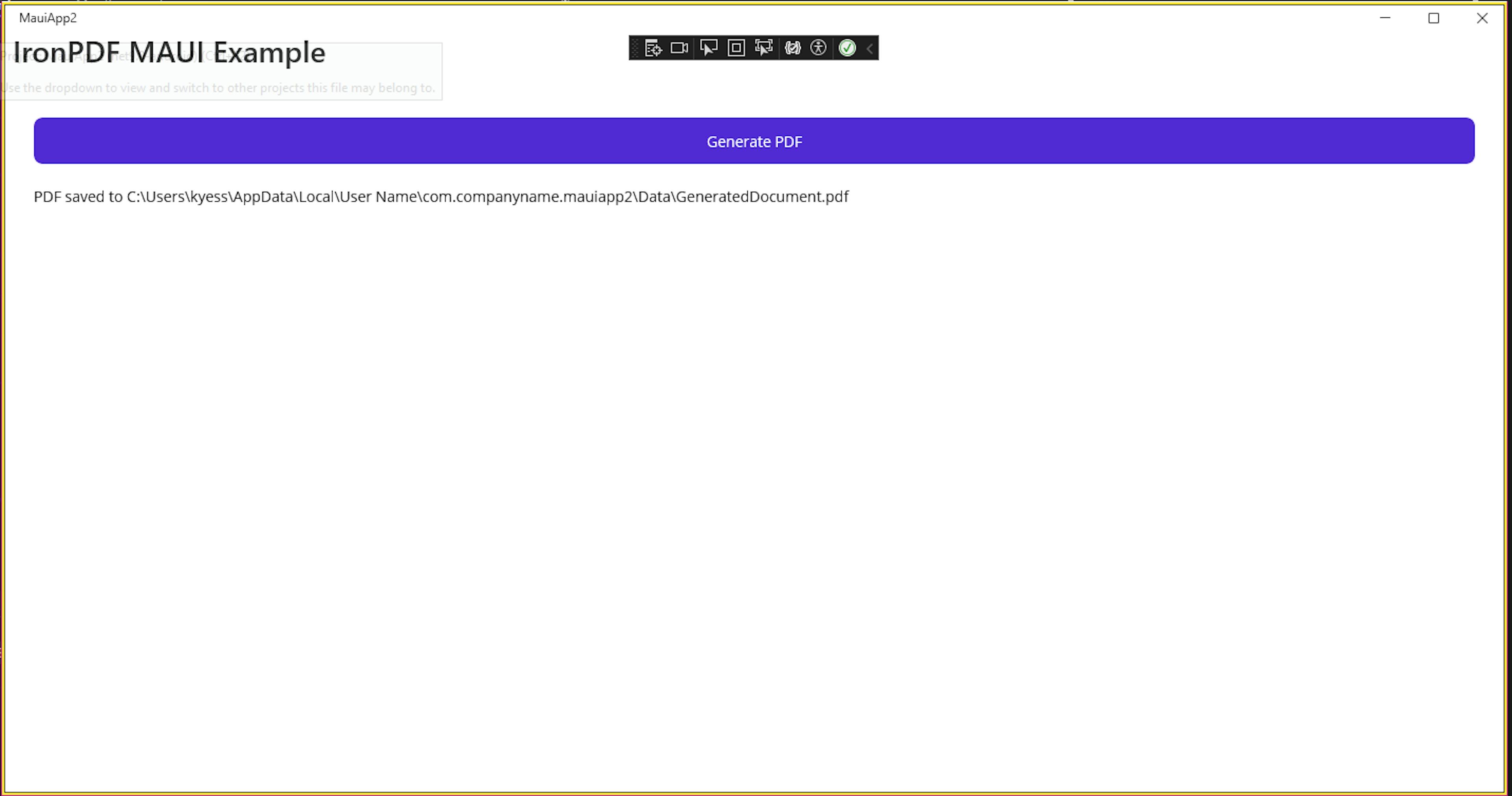 UI Output for IronPDF MAUI app