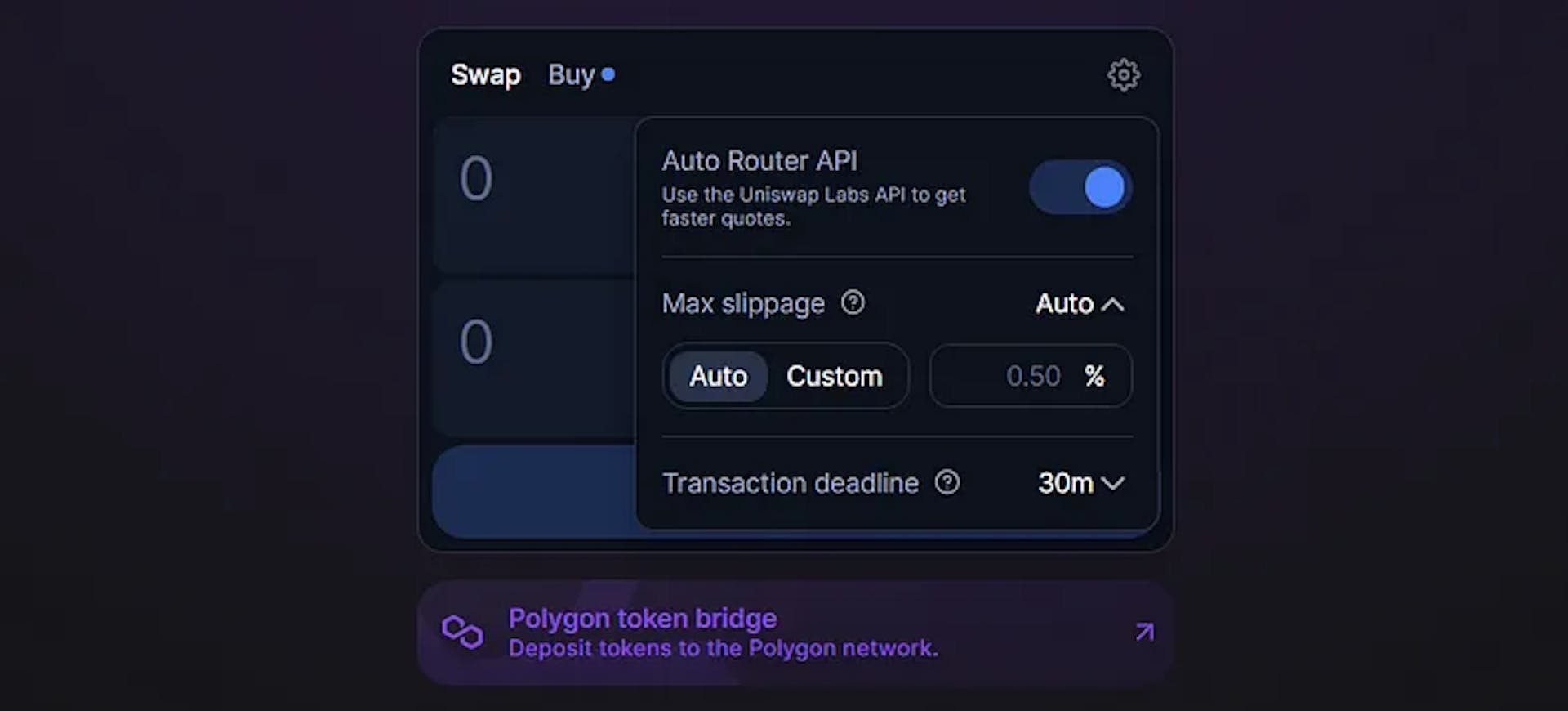 Uniswap Swap Feature. Max Slippage Option.