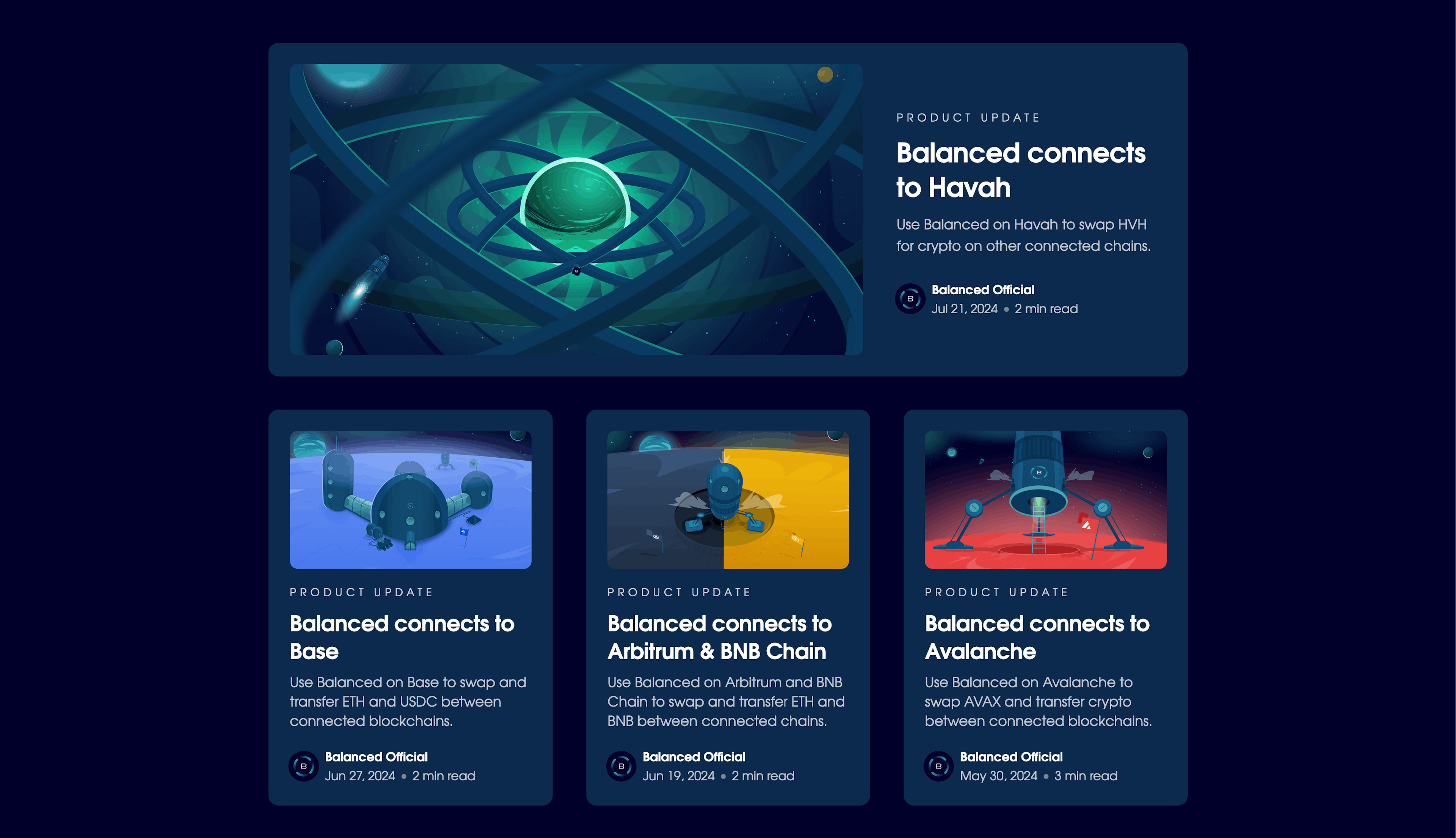 Le blog Balanced, présentant les cinq nouvelles connexions.