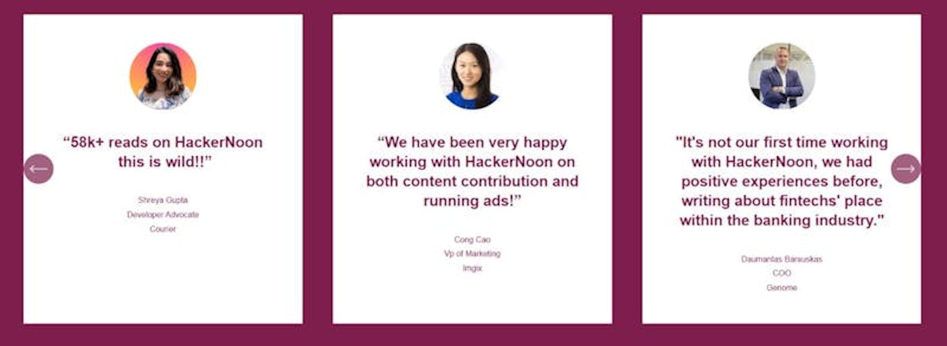 HackerNoon Business Blogging Testimonials. 