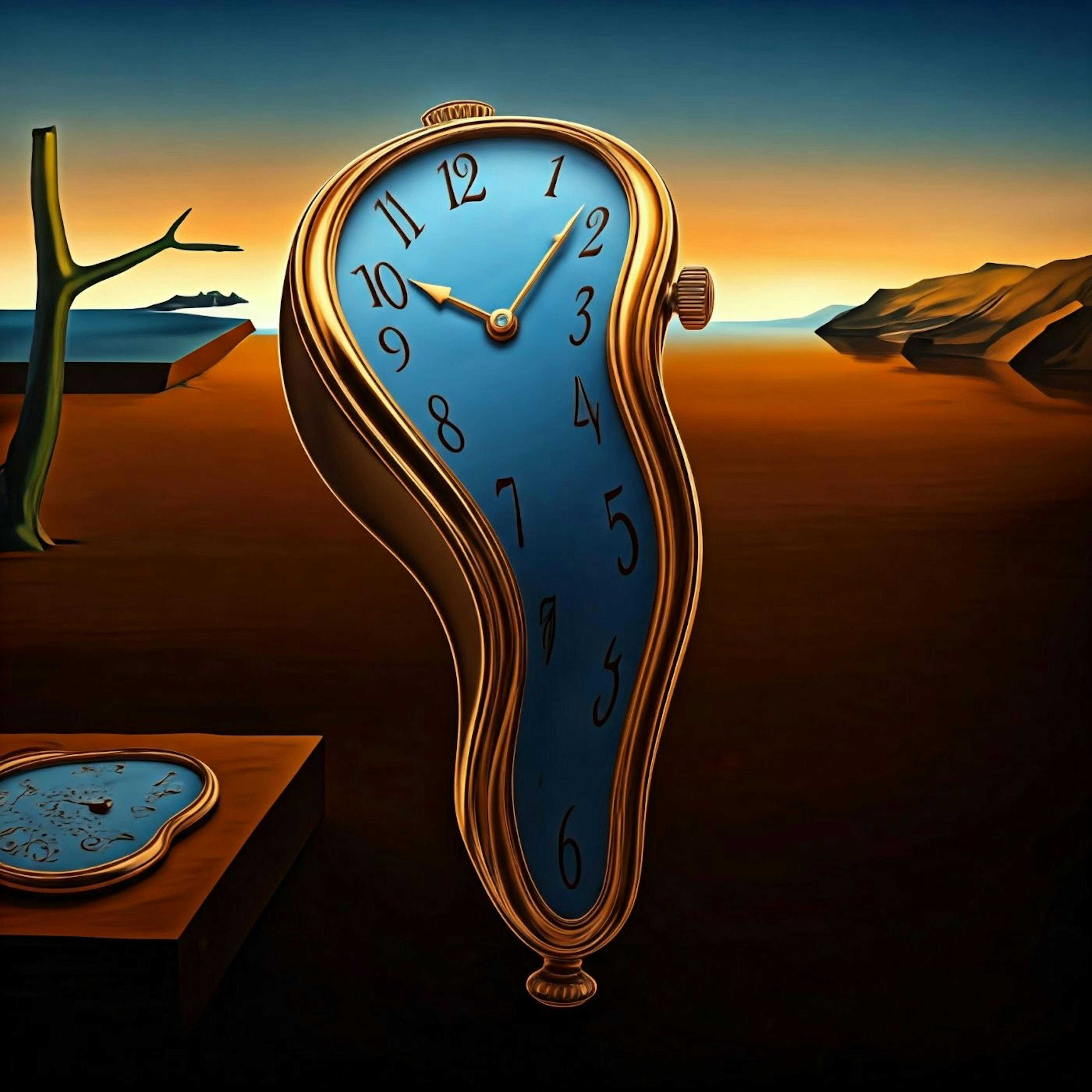 Image generated by Gemini with the prompt - "Draw a melted Dali-like clock"