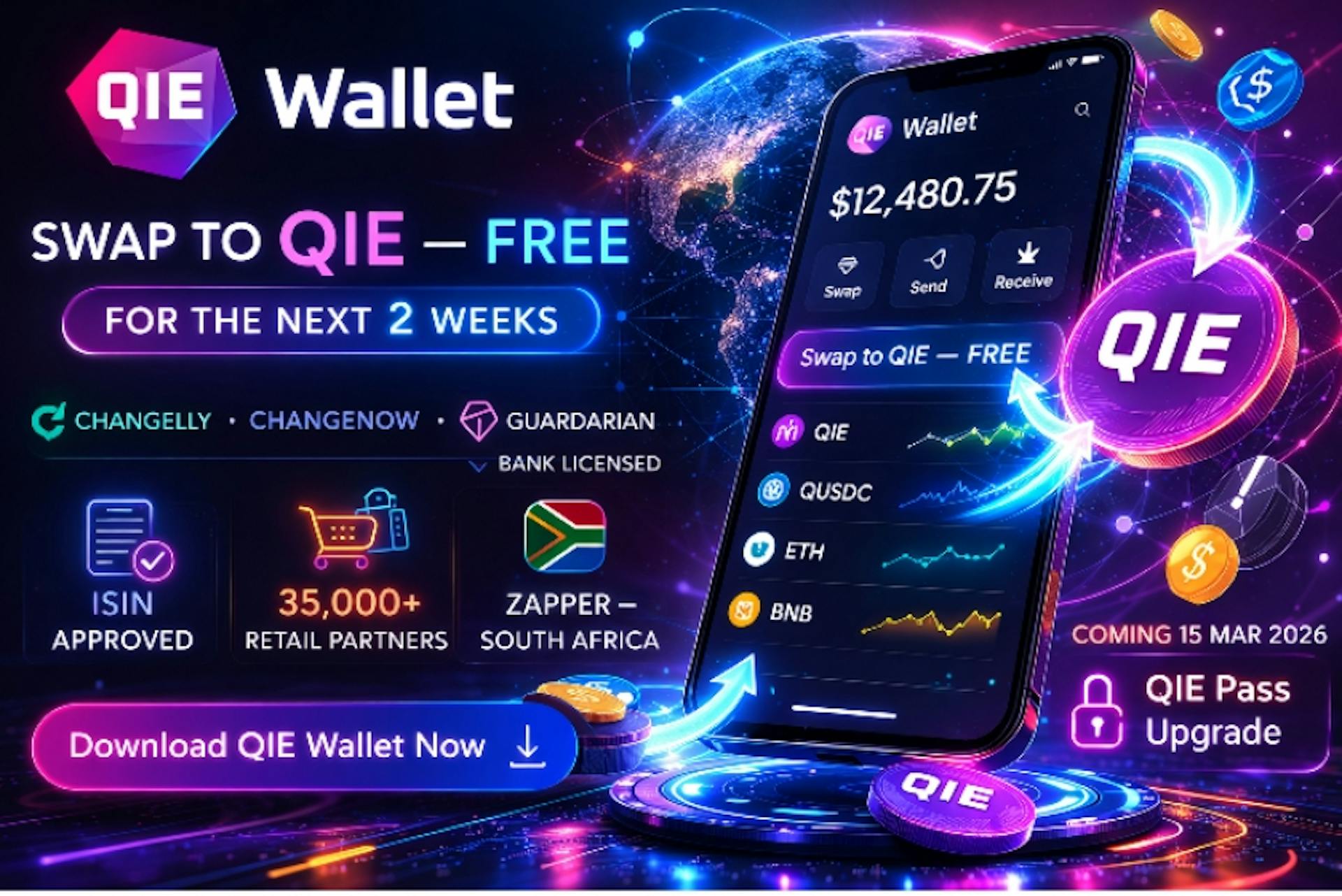 featured image - Swap to QIE for Free: QIE Wallet Rolls Out Major Integrations, ISIN Approval and March Upgrades