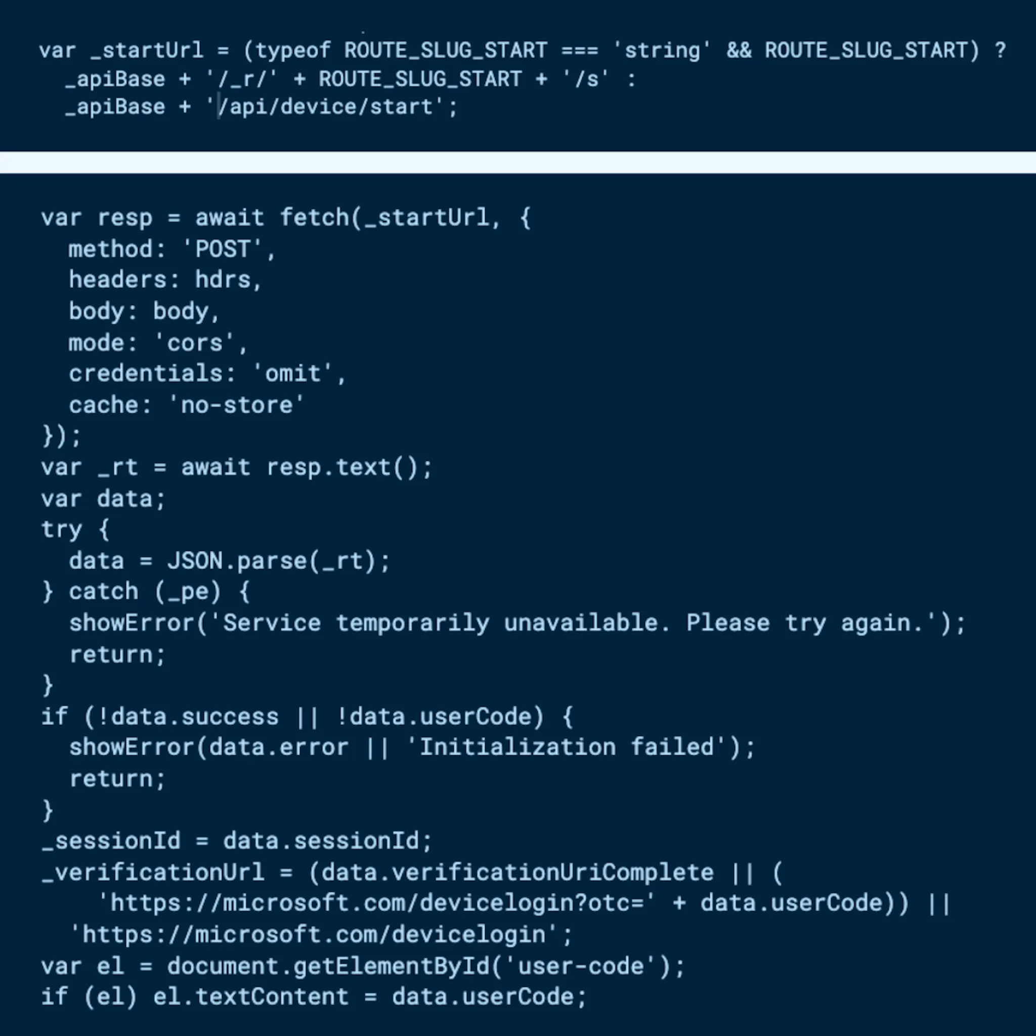 Code used to request the user code