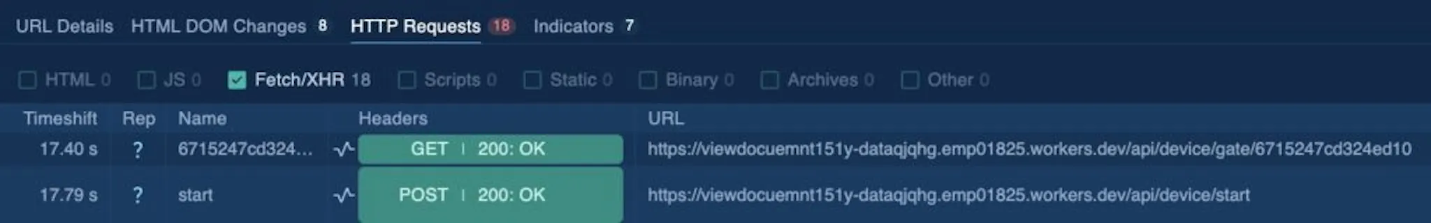 HTTP Requests panel inside the Browser Data