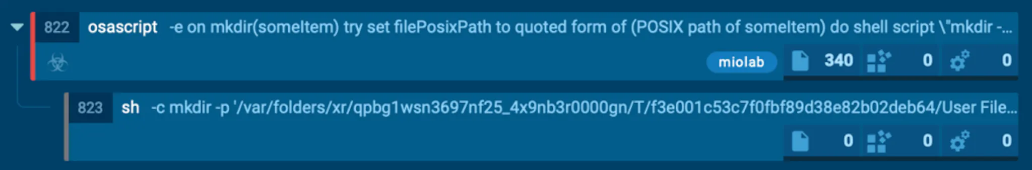 AppleScript execution observed in the ANY.RUN macOS sandbox initiating file collection from user directories 