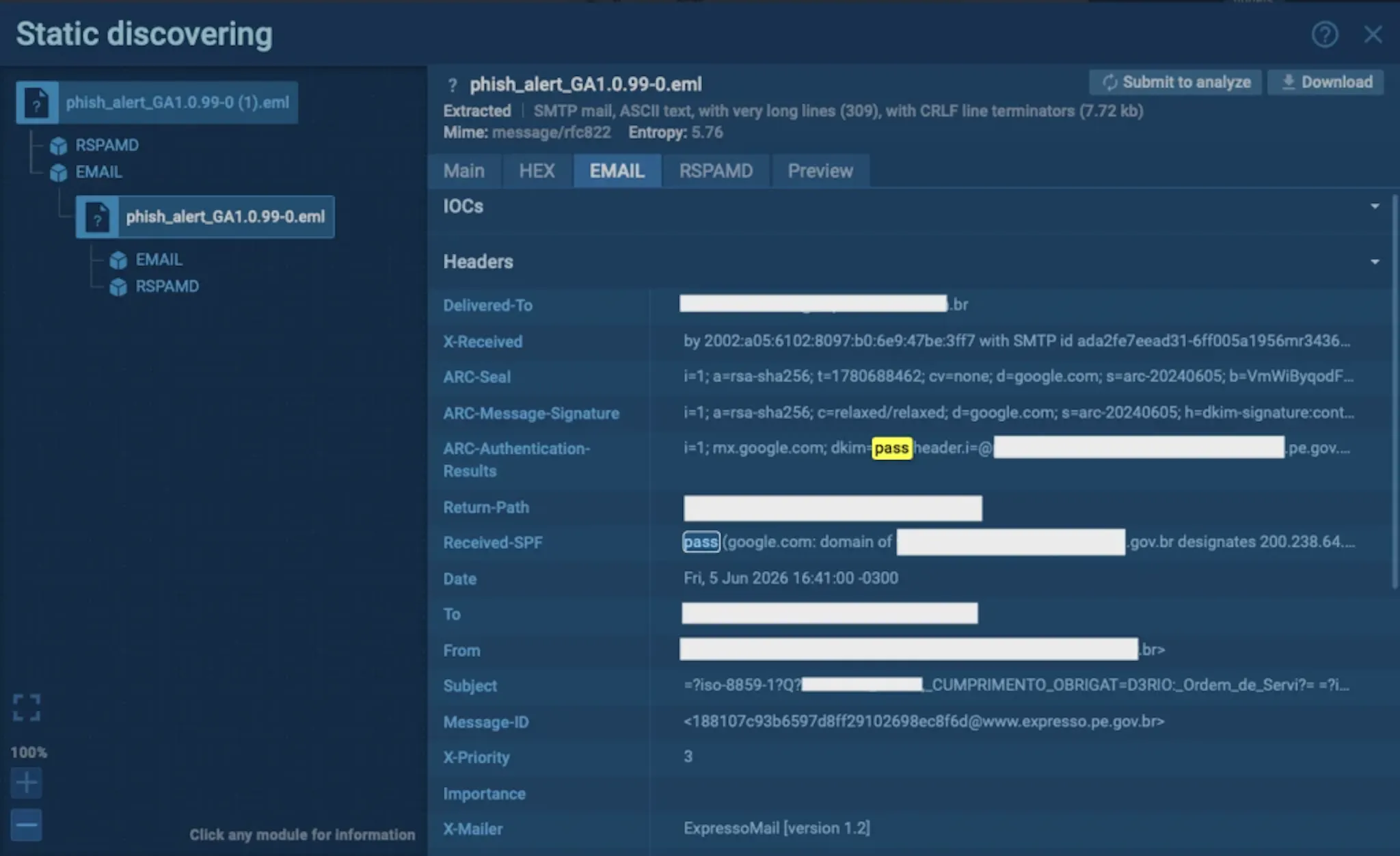 Email security flags check inside ANY.RUN