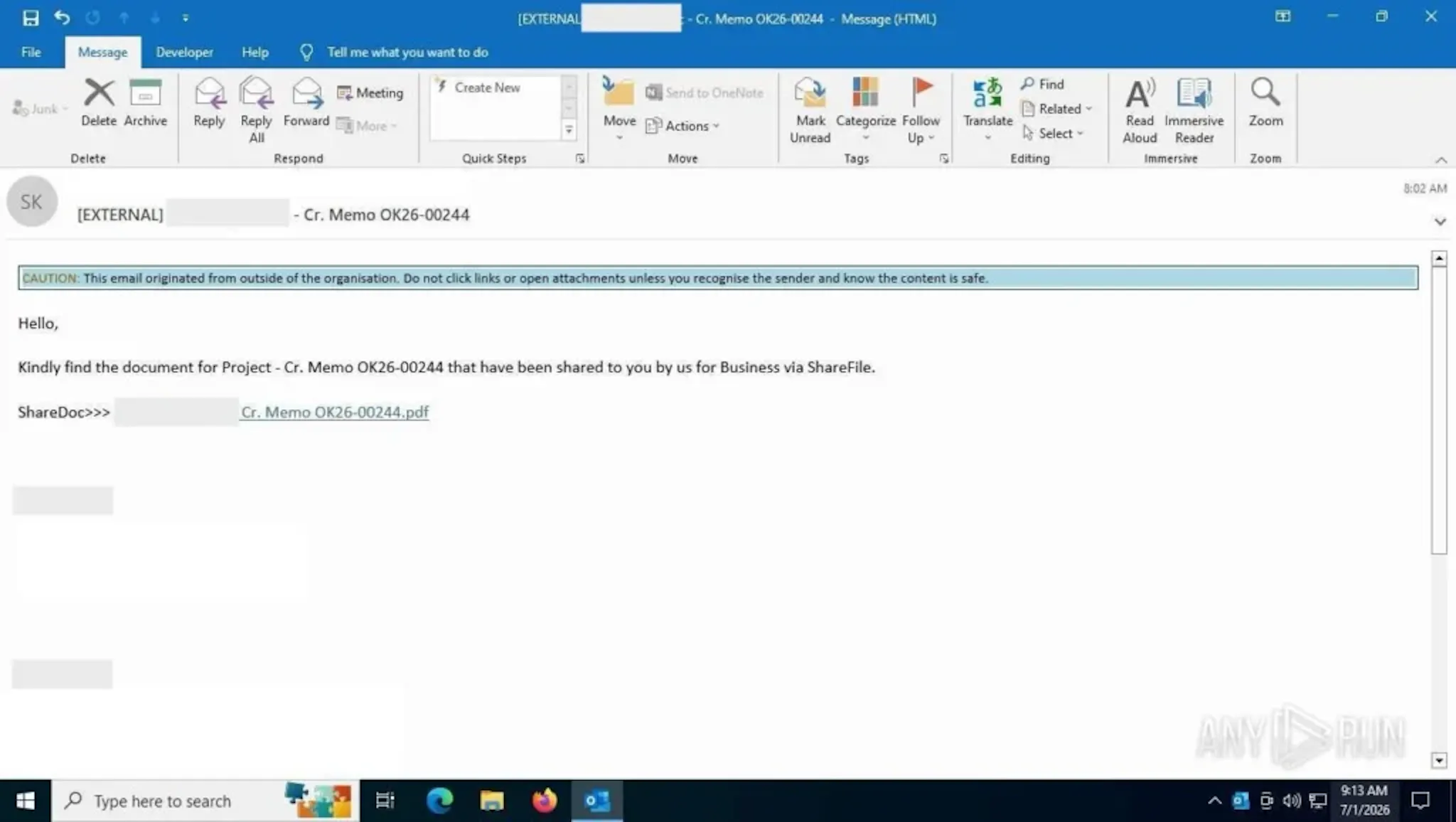 Kratos phishing email targeting employees
