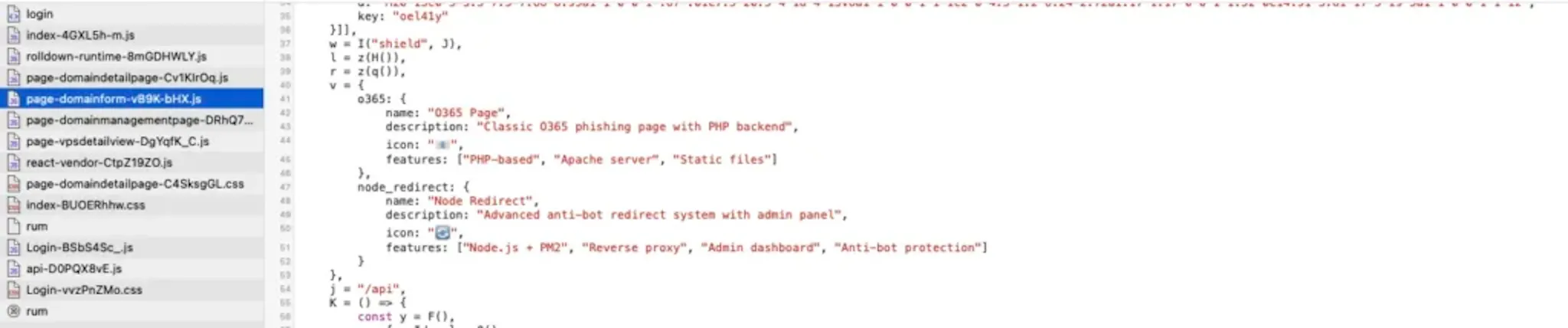 Kratos admin panel component code with the option to select the type of phishing page