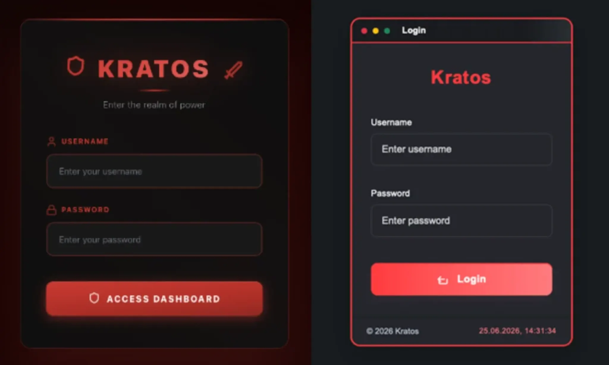 Active Kratos login panel 