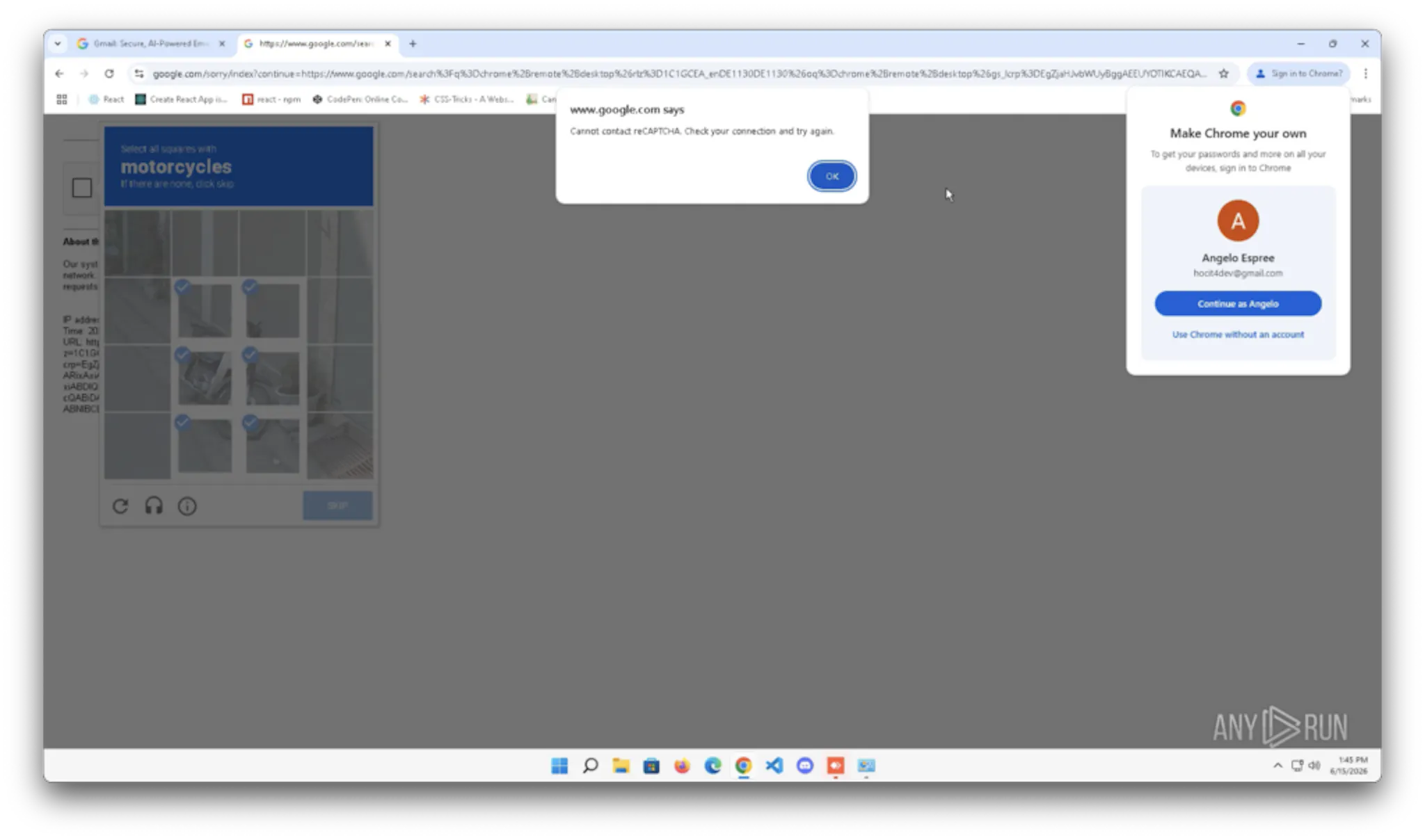 Angelo stuck in an endless CAPTCHA loop