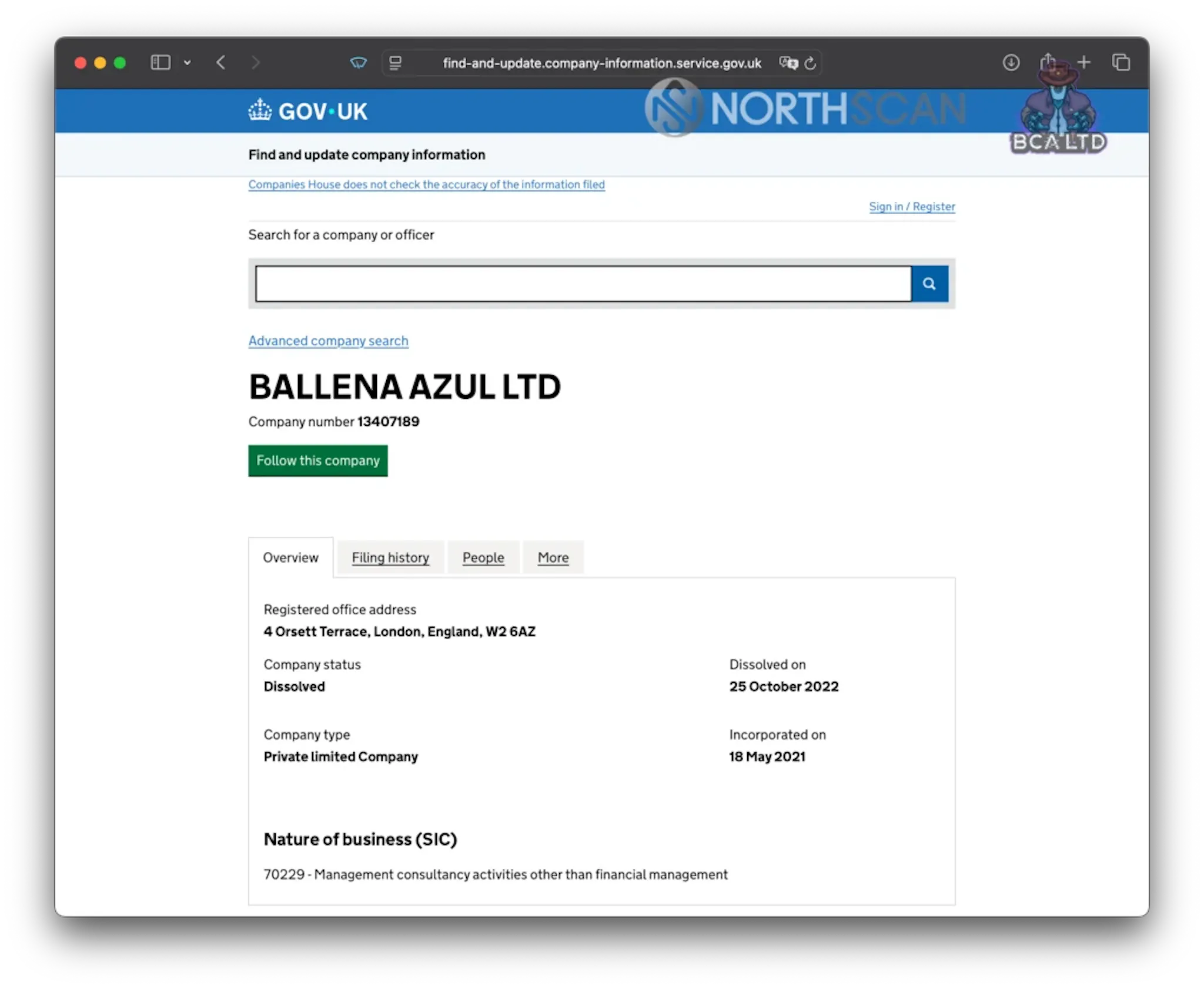 An existing Ballena Azul LTD registration in the UK Companies House helped reinforce the company’s legitimacy. This entity is unrelated to our operation