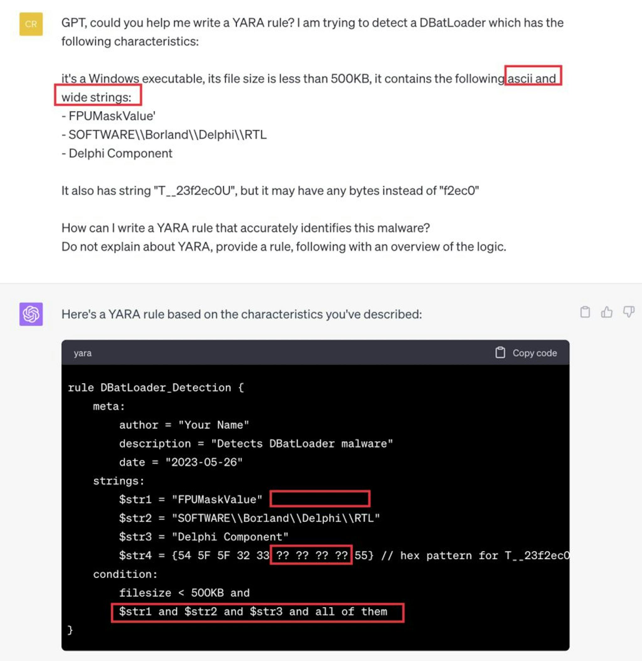 Although it makes occasional errors, ChatGPT can be helpful for YARA rule writing. 