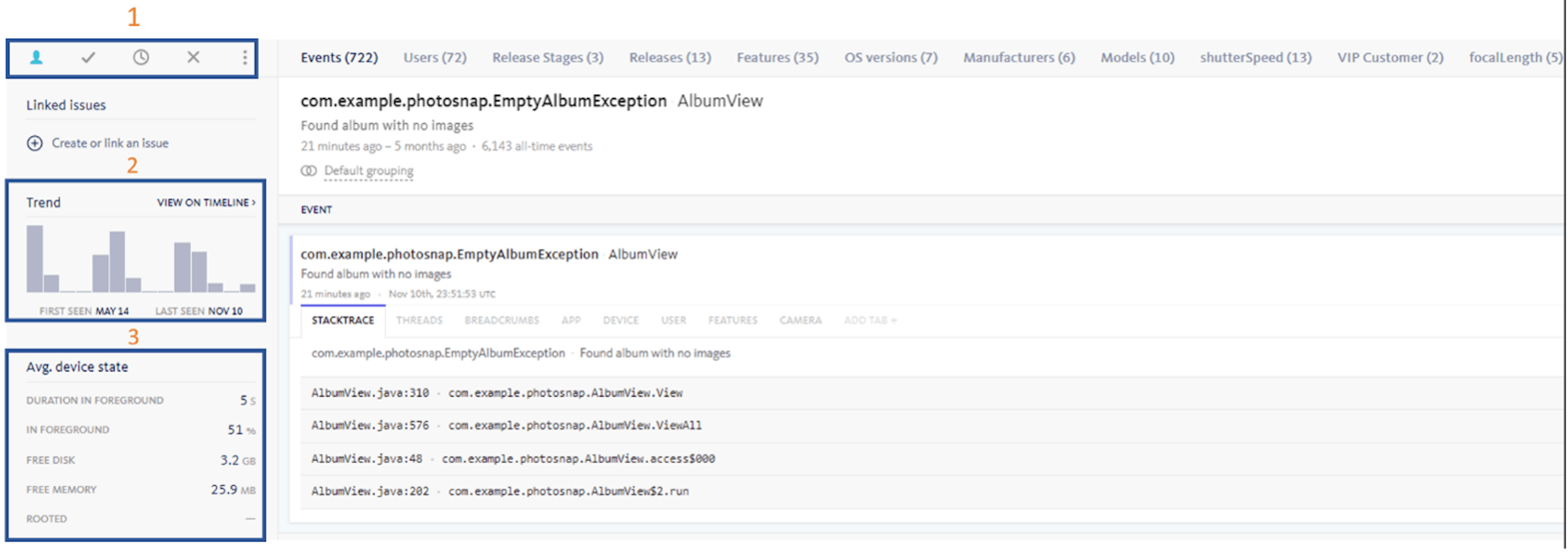 1. Workflow Status 2. Histogram 3. Average Device State