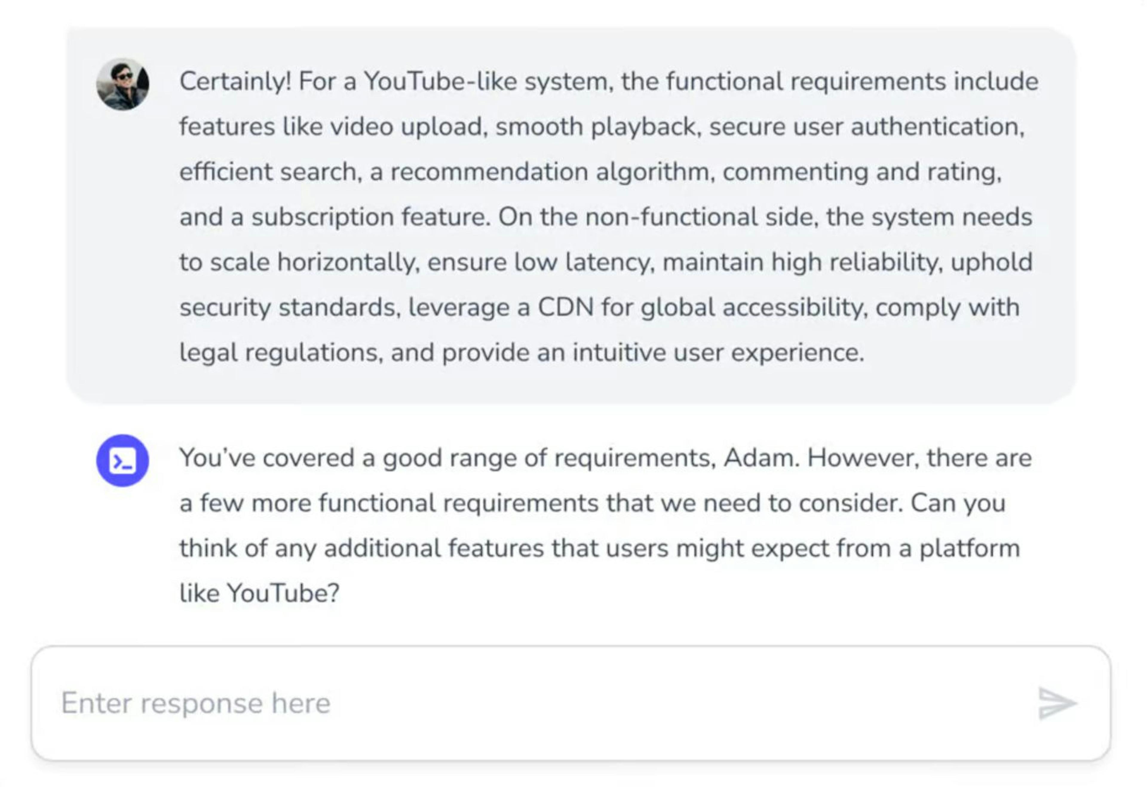 Product Screenshot of a System Design Mock Interview