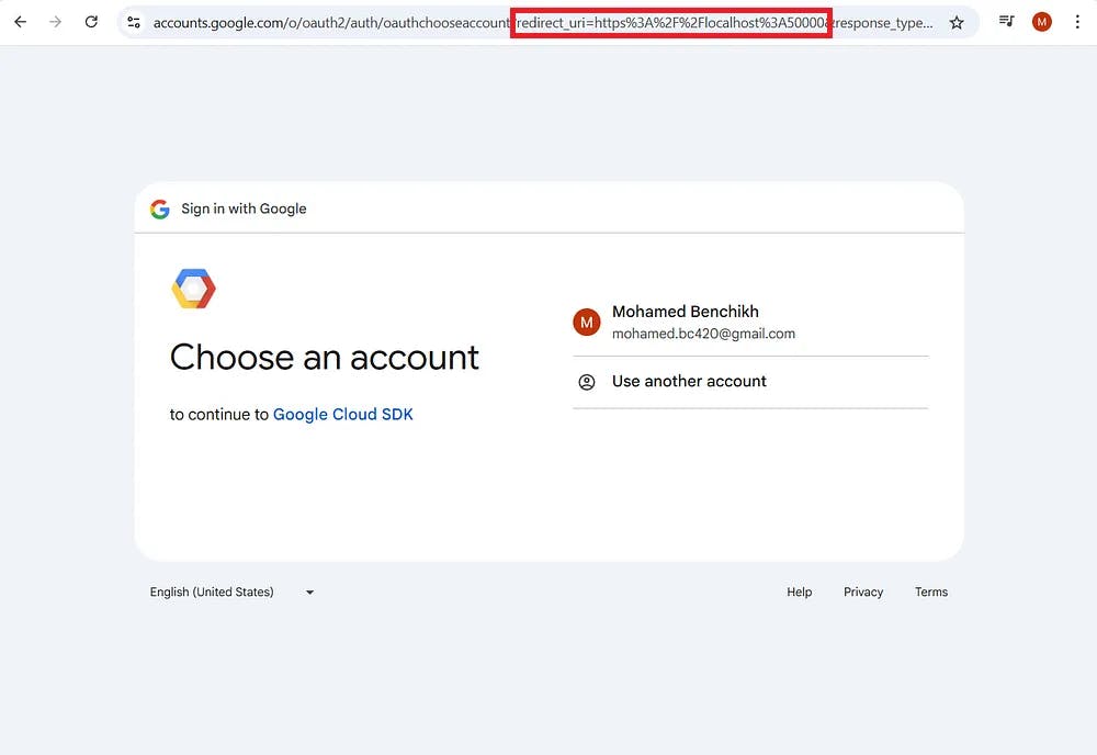Figure 5: OAuth flow triggered by gcloud