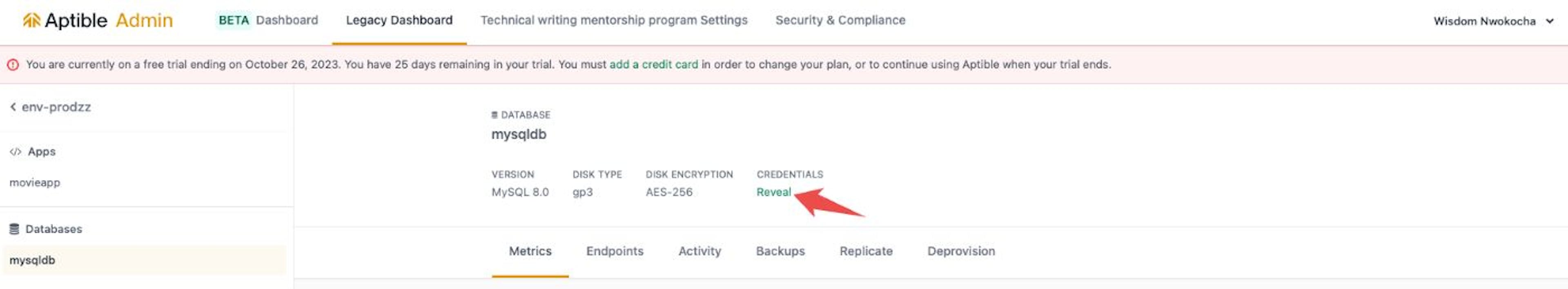 database credentials