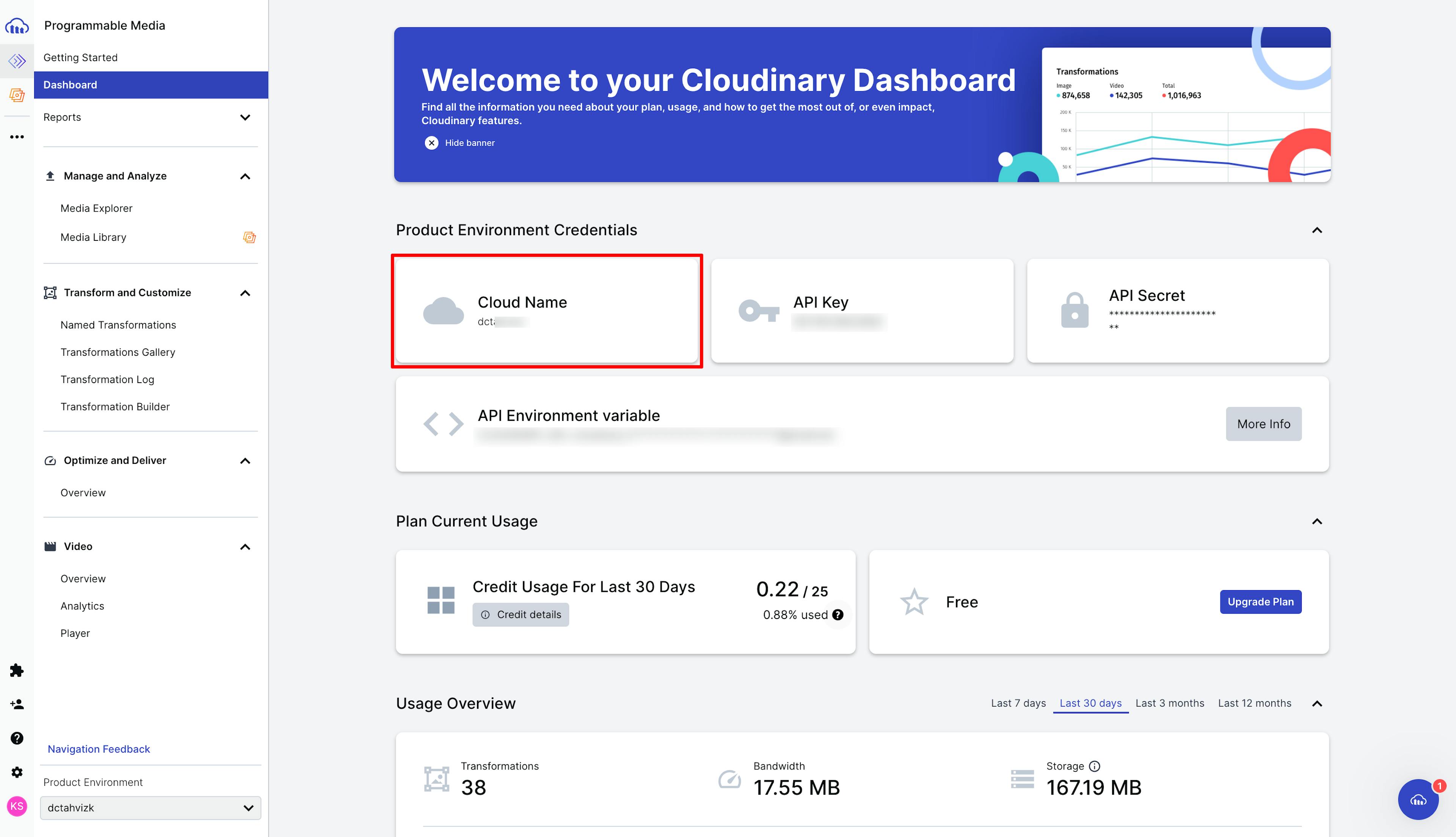 Cloudinary Dashboard