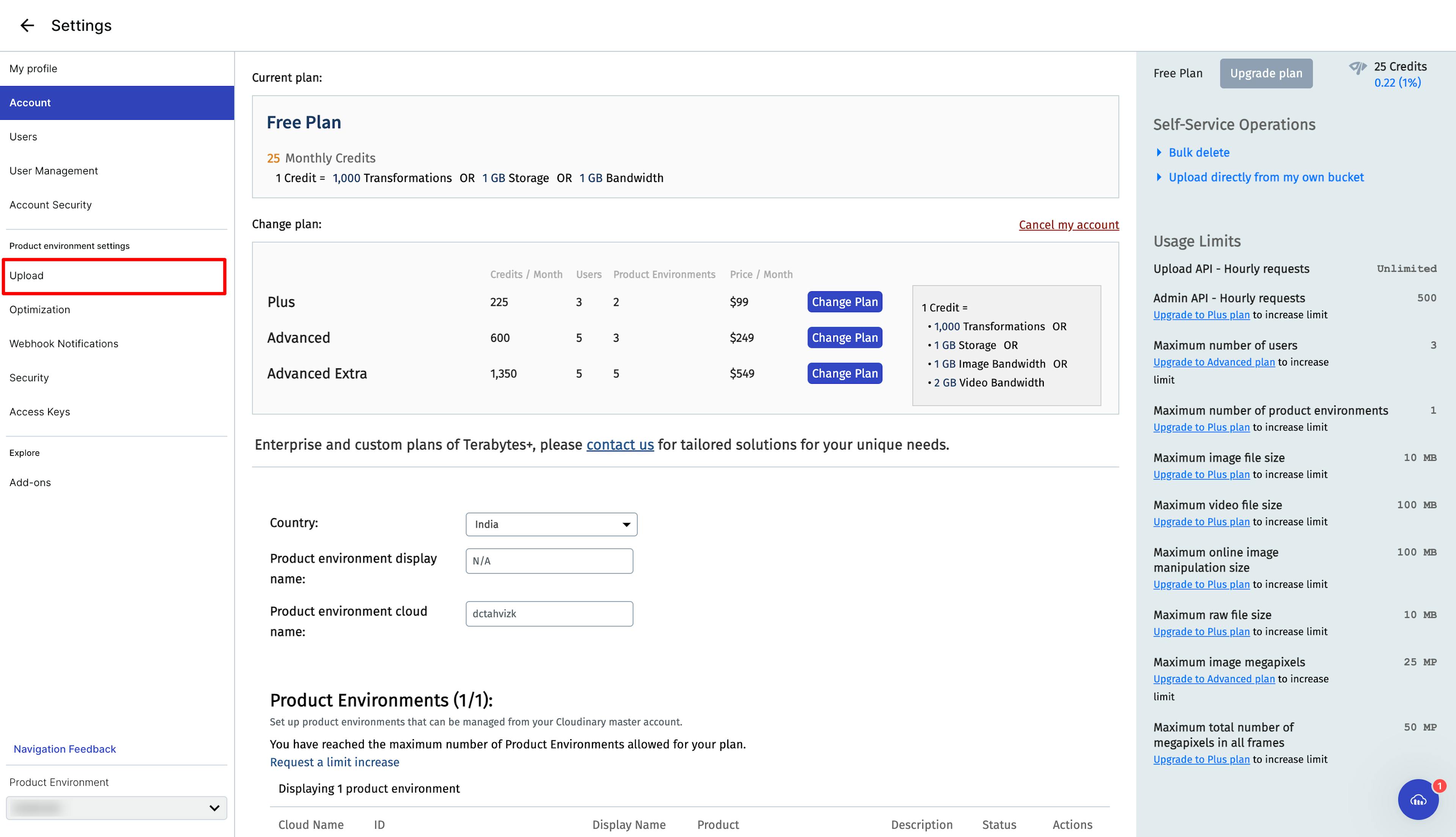 Cloudinary Settings Page