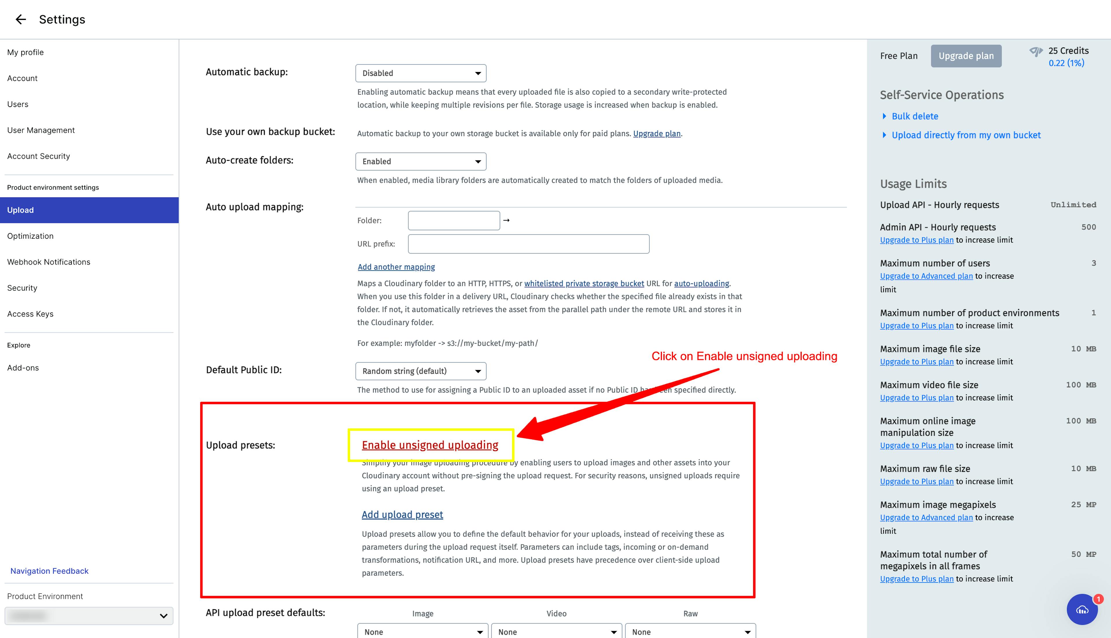 Cloudinary Upload Settings