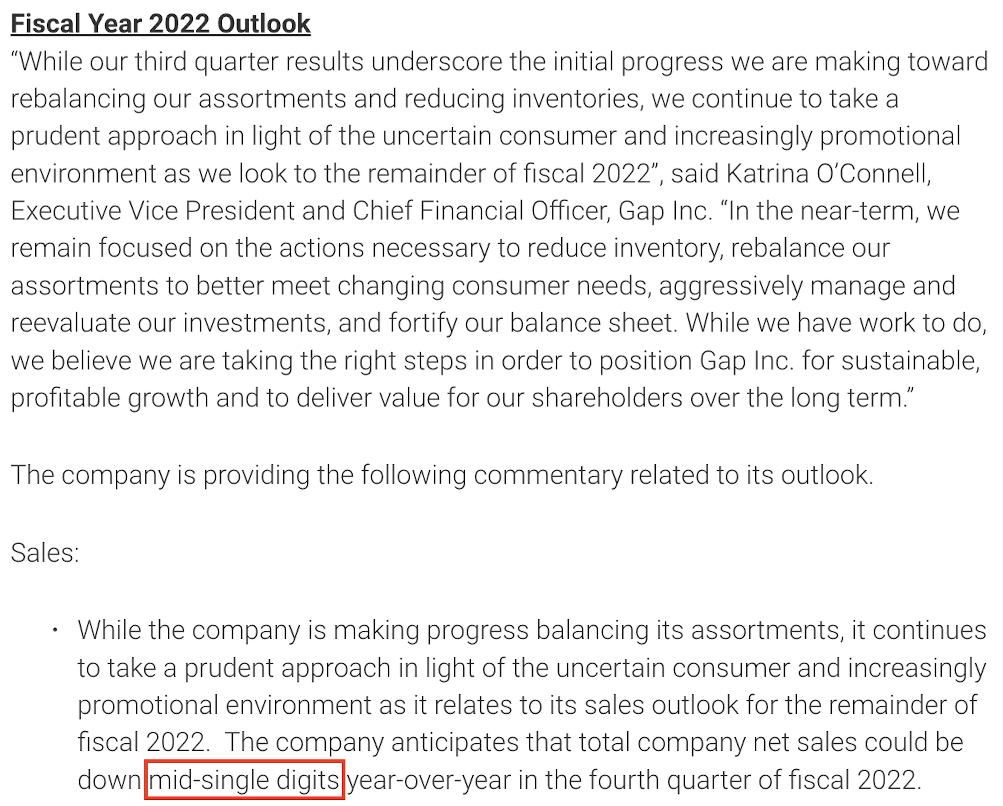 Figure 4: Gap Inc. Fiscal Report on 2022 outlook.