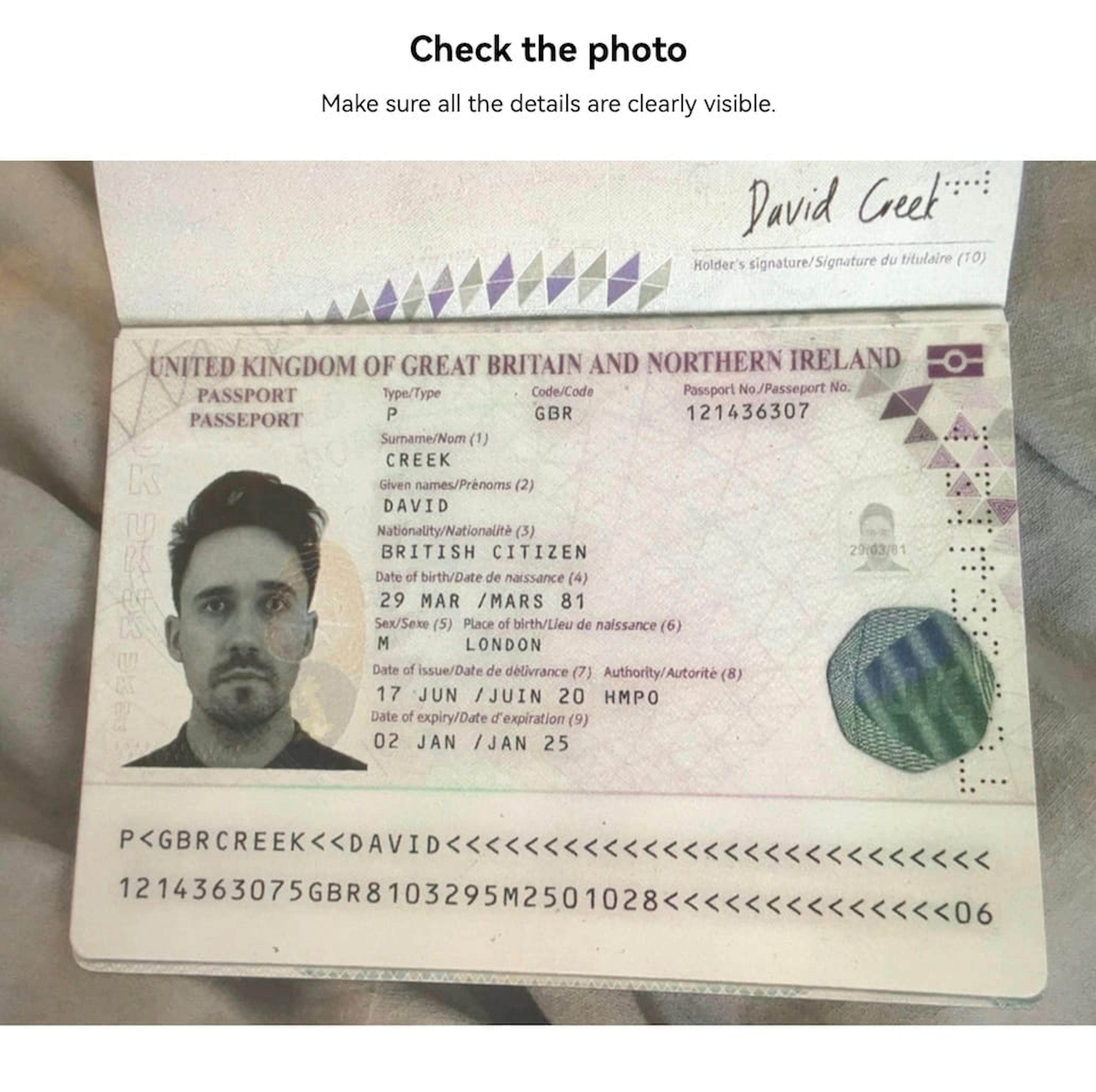 An image of the faked British passport reportedly submitted to OKX’s identity verification system. Source: 404 Media
