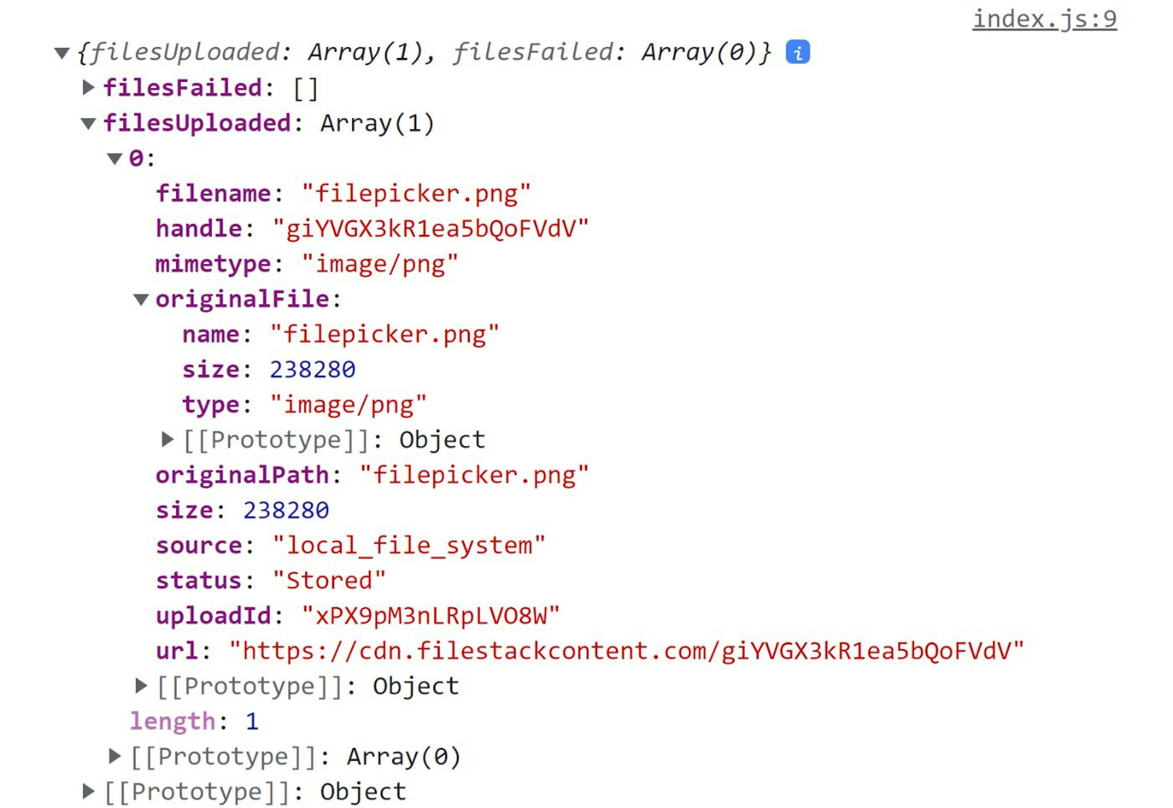 Filestack's upload response