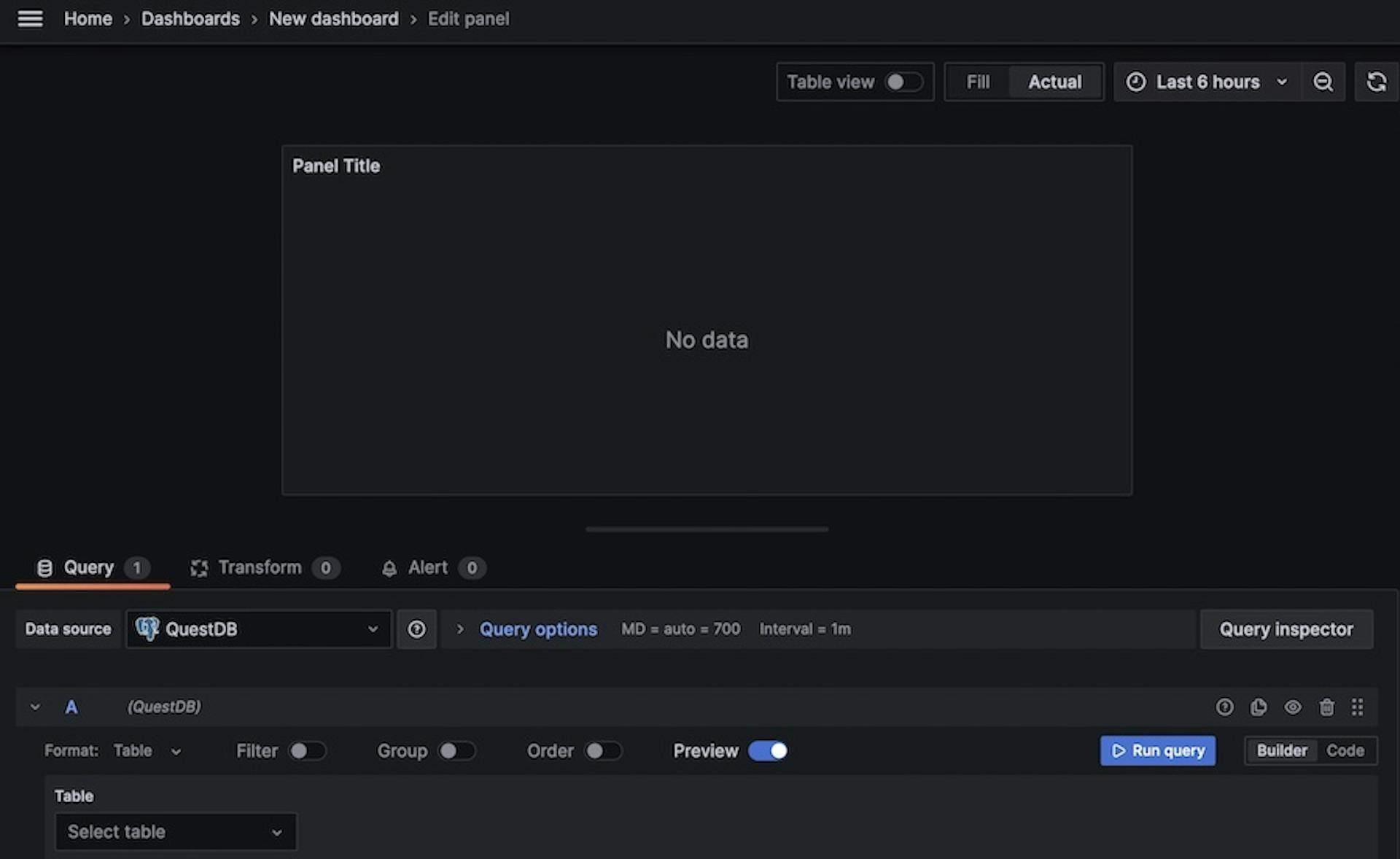 A screenshot of the Grafana Edit panel interface