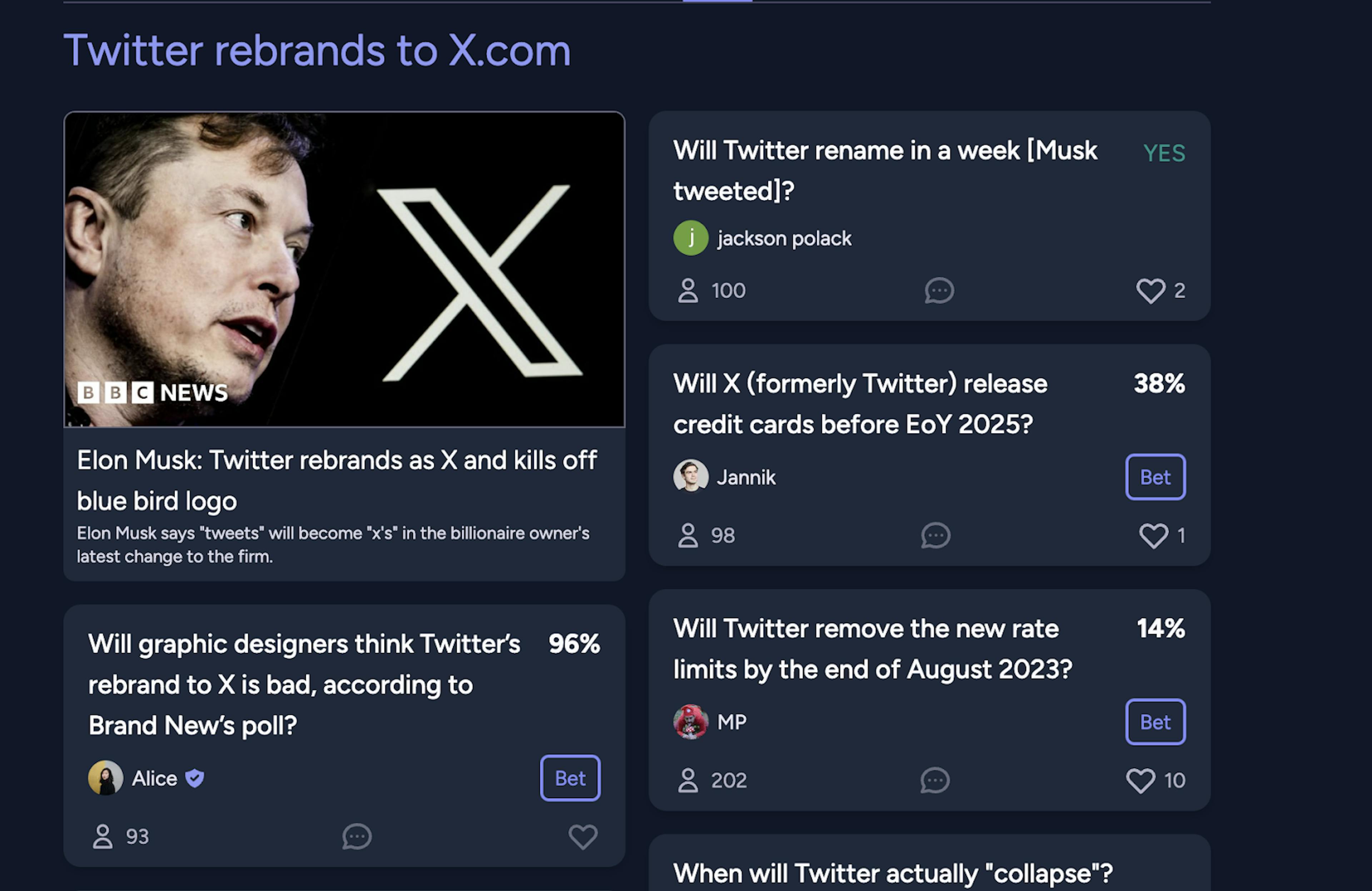 Twitter-specific markets on Manifold Markets 