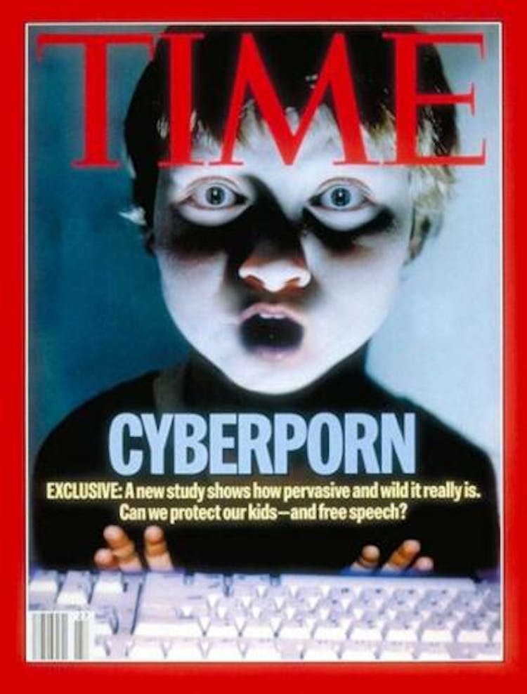 Photo of a Time magazine cover, showing a child behind a keyboard with an open mouth. The child is looking directly at the viewer. Credit:Matt Mahurin