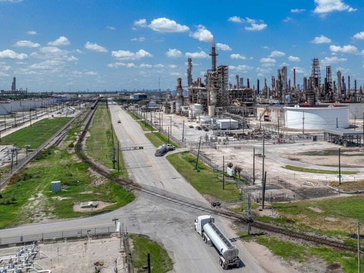 Caption: An oil refinery in Houston, Texas. Credit:Brandon Bell/Getty Images