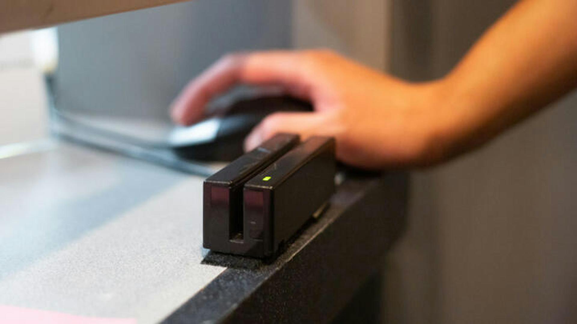 Closeup photo of a card swiper at Mt. San Antonio College