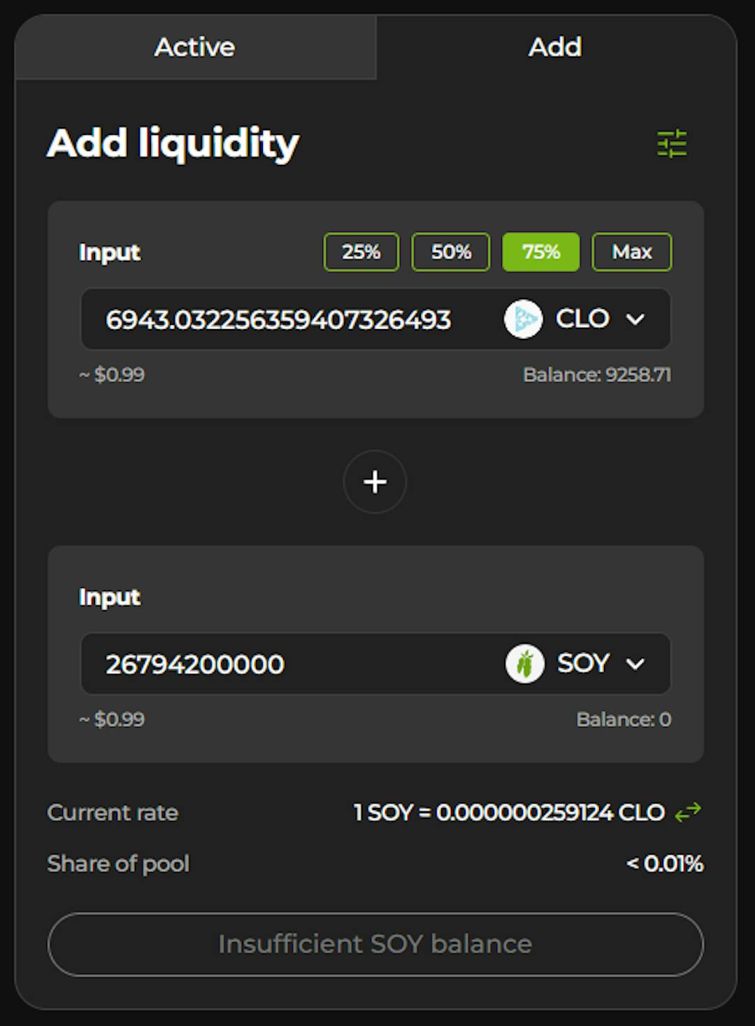 Adding liquidity on Sloth Finance based on Uniswap v2 (CPMM) protocol