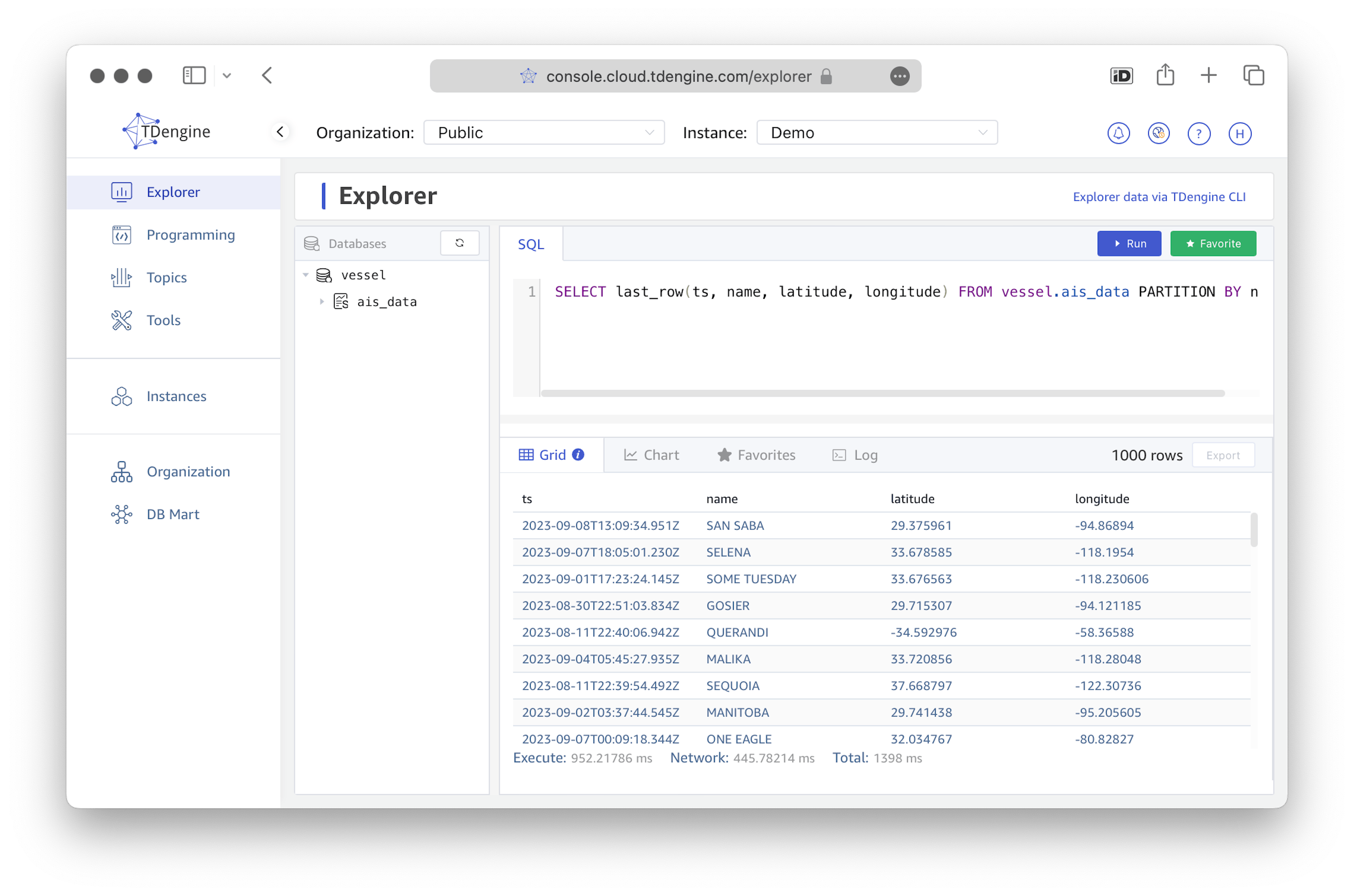 screenshot showing tdengine output